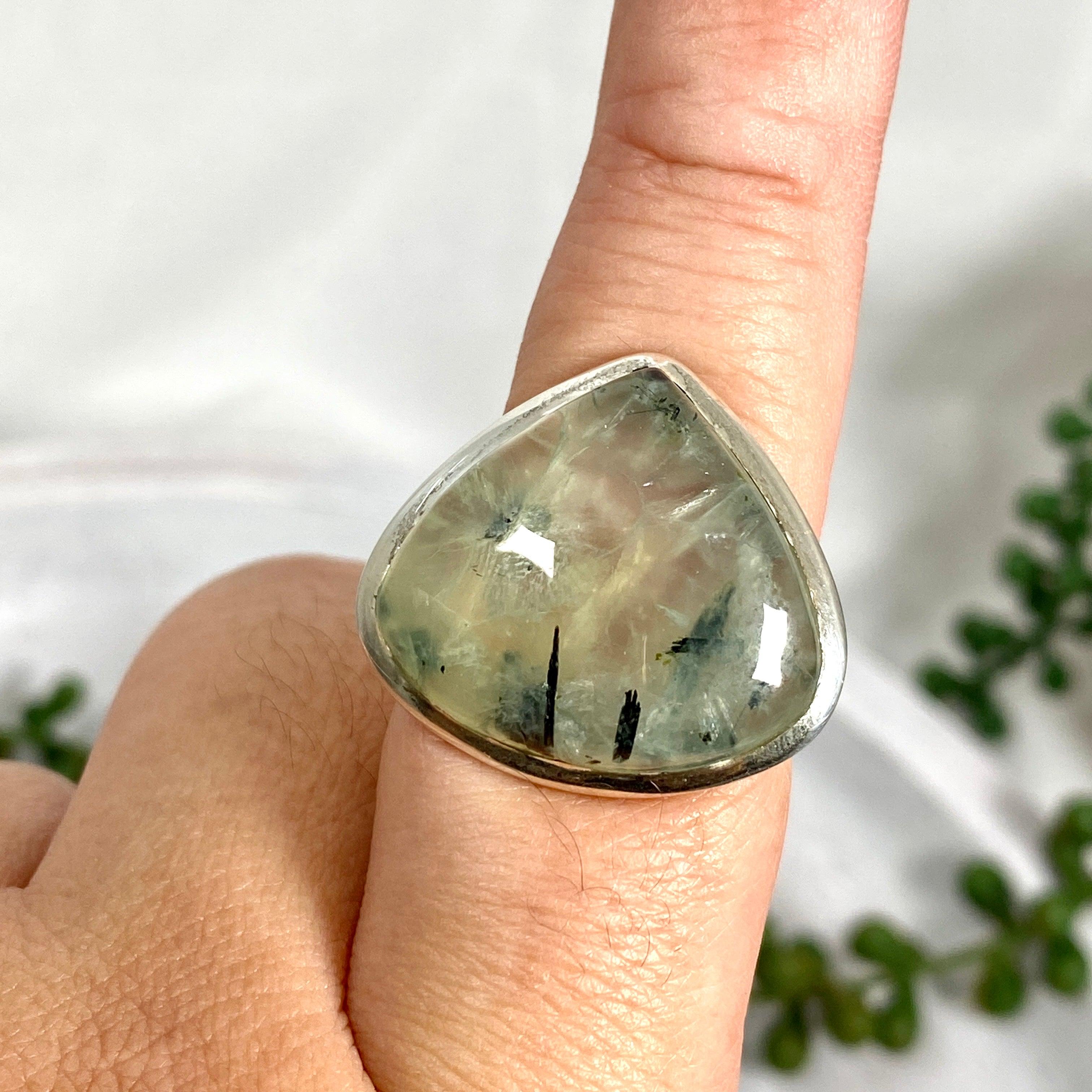 Prehnite Teardrop Ring - Sterling Silver 925, Size 9, Elegant Dangle Jewelry for Women (KRGJ2098) | Perfect for Weddings, Parties & Special Occasions