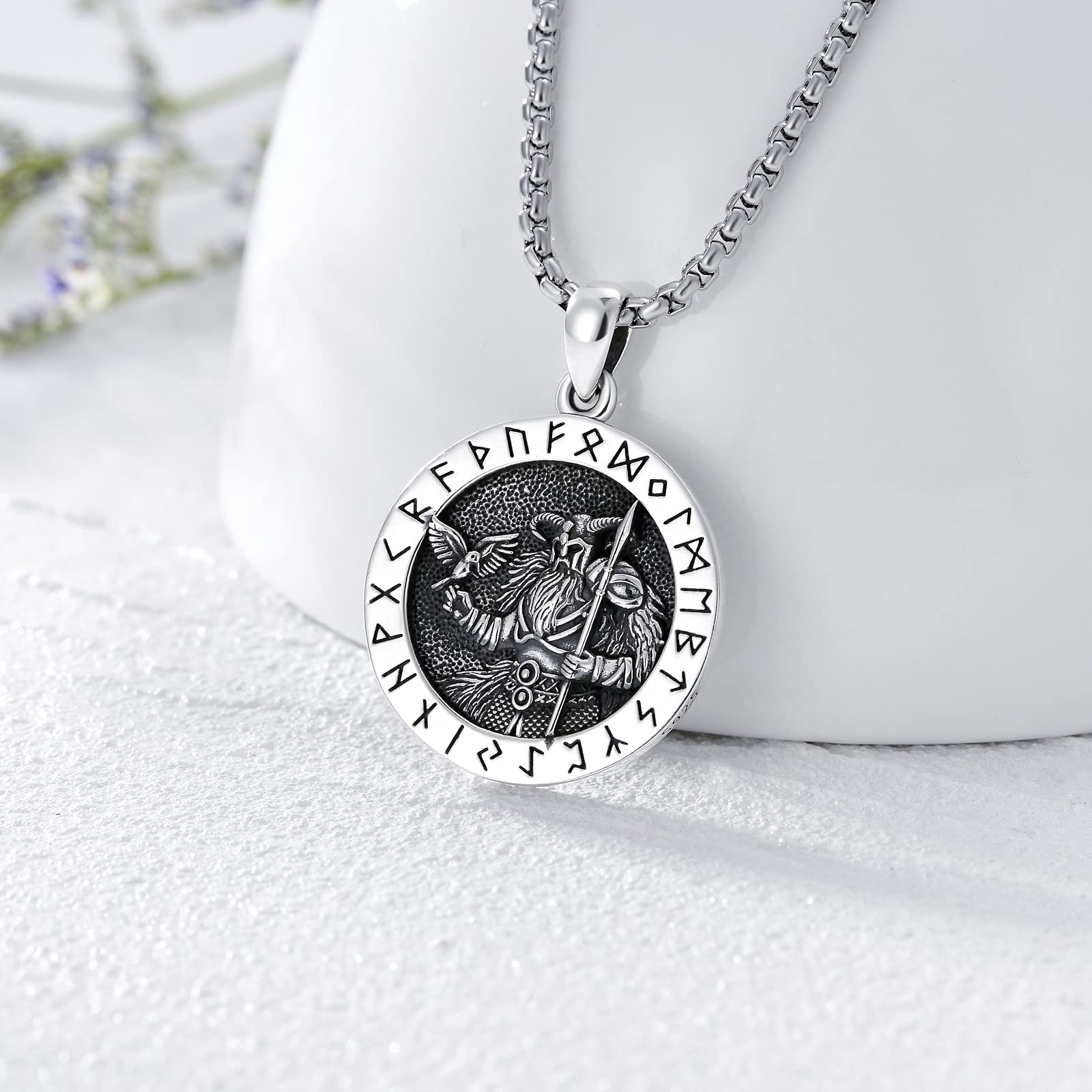 Viking Necklace for Men & Women - Norse Jewelry Sterling Silver Pendant with 2mm 22+2 Inch Rolo Chain - Perfect Gift for Birthday, Anniversary & Viking Enthusiasts (Includes Gift Box)
