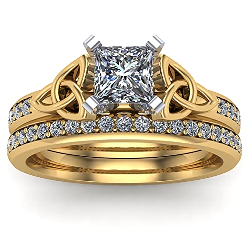 1-2.5ct Princess Cut Moissanite Engagement Ring Set for Women - Platinum Plated Silver Celtic Wedding Band - Size 12 Anniversary Bridal Jewelry - Perfect for Proposals, Weddings & Special Occasions