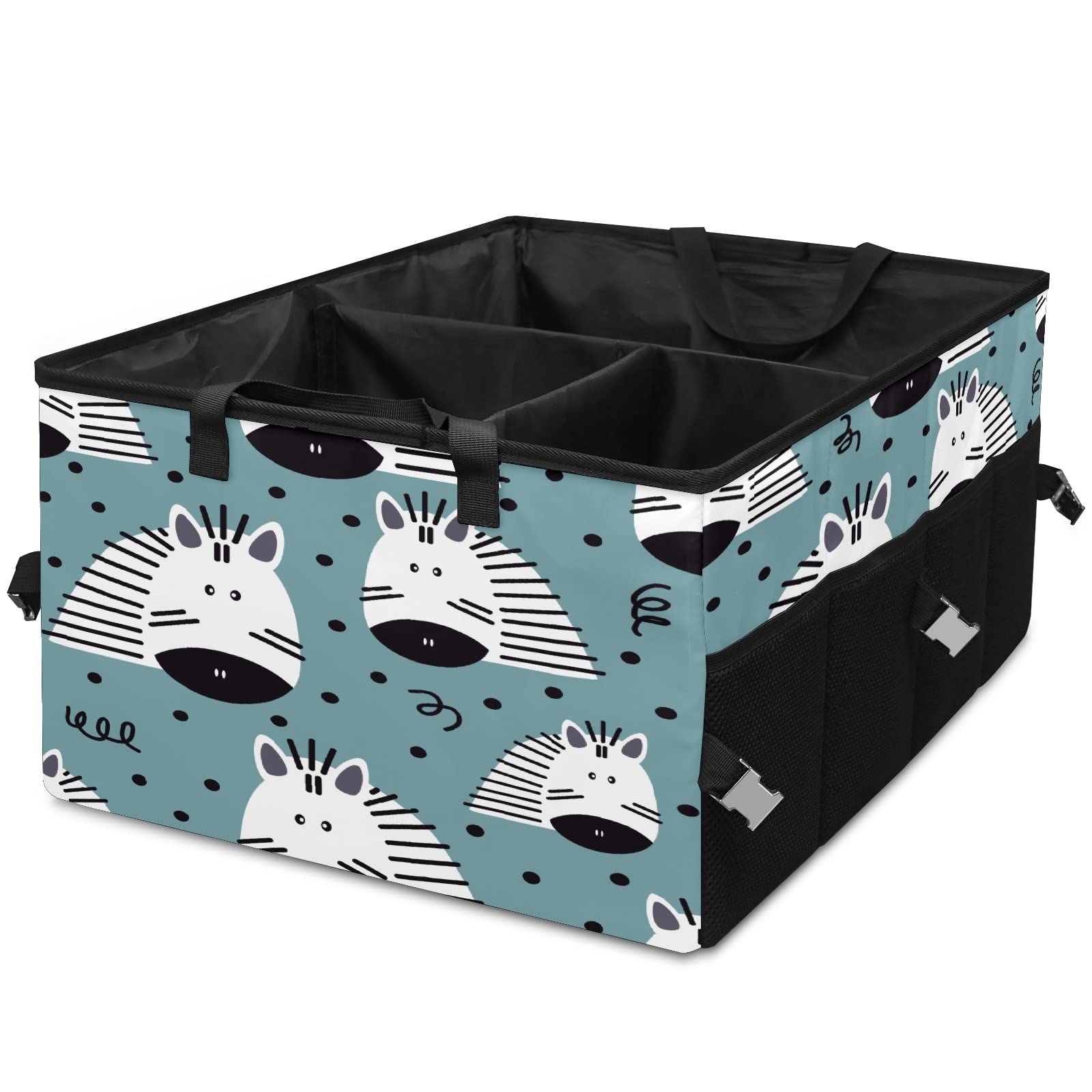 Collapsible SUV Car Trunk Organizer with Cartoon Zebra Pattern - Large Back Seat Storage Bag for Groceries, Cargo & Outdoor Picnic - Multipurpose Car Accessories for Travel, Camping & Road Trips
