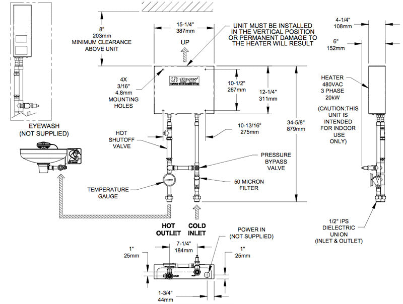 Haws TWBS.EW.H Instantaneous Hot Water Heater for Eyewash Station - Emergency Eye Wash Safety Equipment for Labs, Factories & Workplaces