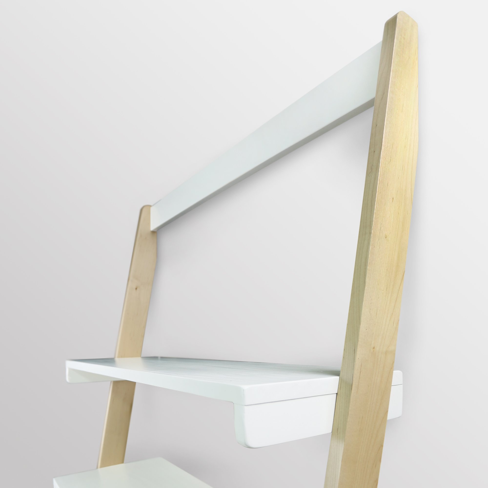 Freestanding Ladder Desk with Drawer - Natural Maple & White Finish - Home Office, Study, Dorm Room, Small Space Workstation - American Trails Wooden Writing Desk