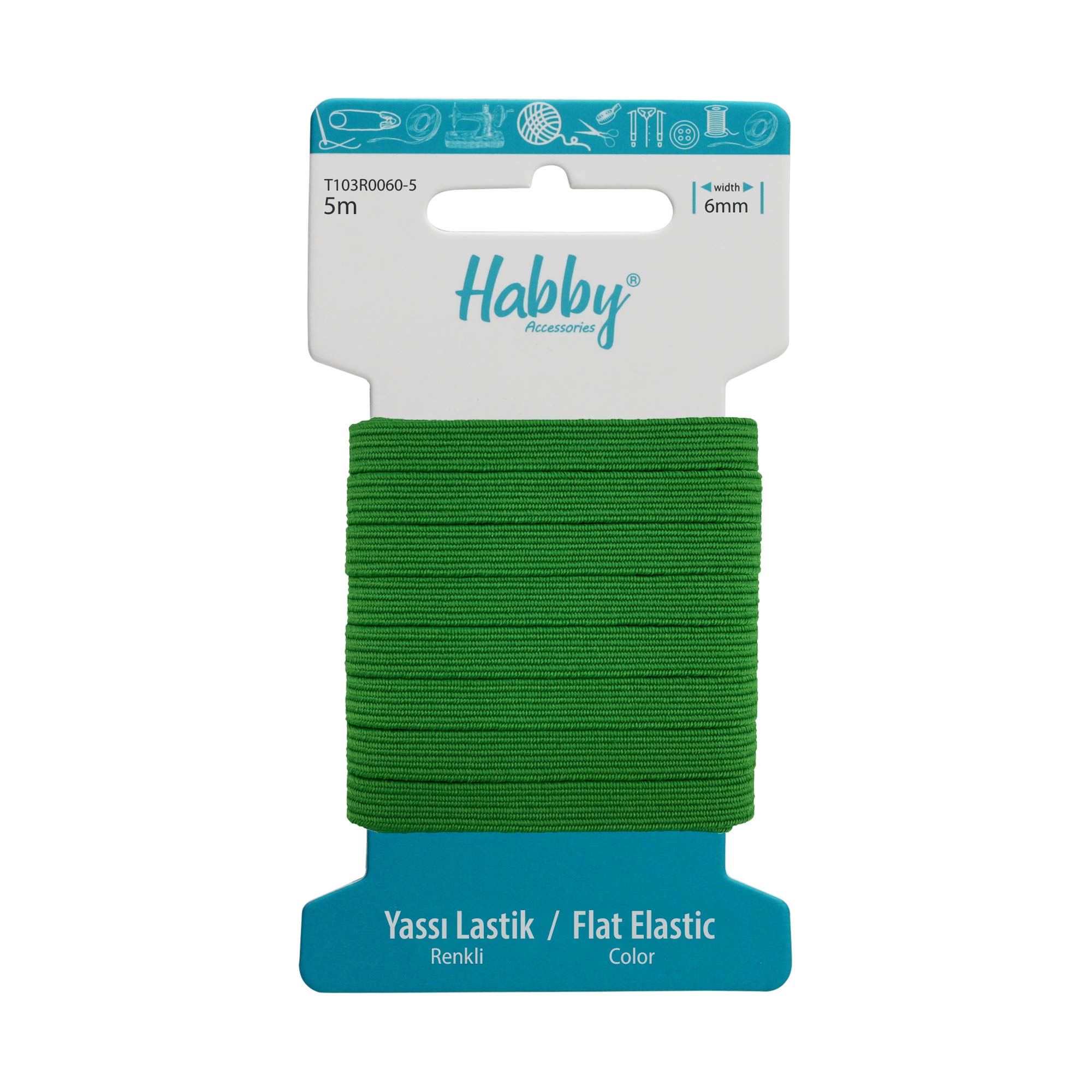 5m Elastic Sewing Band 6mm Green - DIY & Craft Supplies