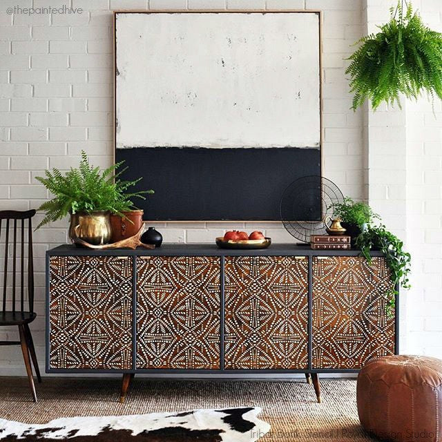 Tribal Batik Furniture Stencil - Handmade Wooden Stencils for DIY Furniture Painting & Home Decor | Perfect for Cabinets, Tables, and Wall Art Projects