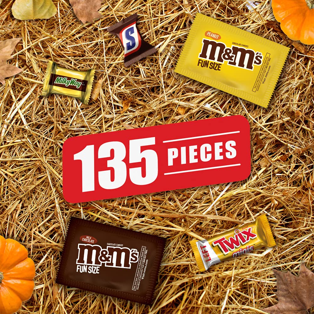 Bulk Halloween Candy Assortment - M&M'S Milk Chocolate, Peanut M&M'S, SNICKERS, TWIX Caramel Cookie Bars & MILKY WAY Caramel Chocolate (53.26oz, 135 Pieces) - Perfect for Trick-or-Treating, Party Favors & Office Snacks