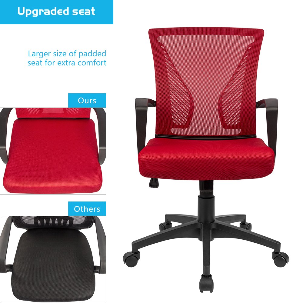 Furmax Ergonomic Mesh Office Chair with Lumbar Support & Adjustable Armrests - Mid Back Computer Desk Chair for Home & Office (Red) - Perfect for Long Hours of Work & Gaming