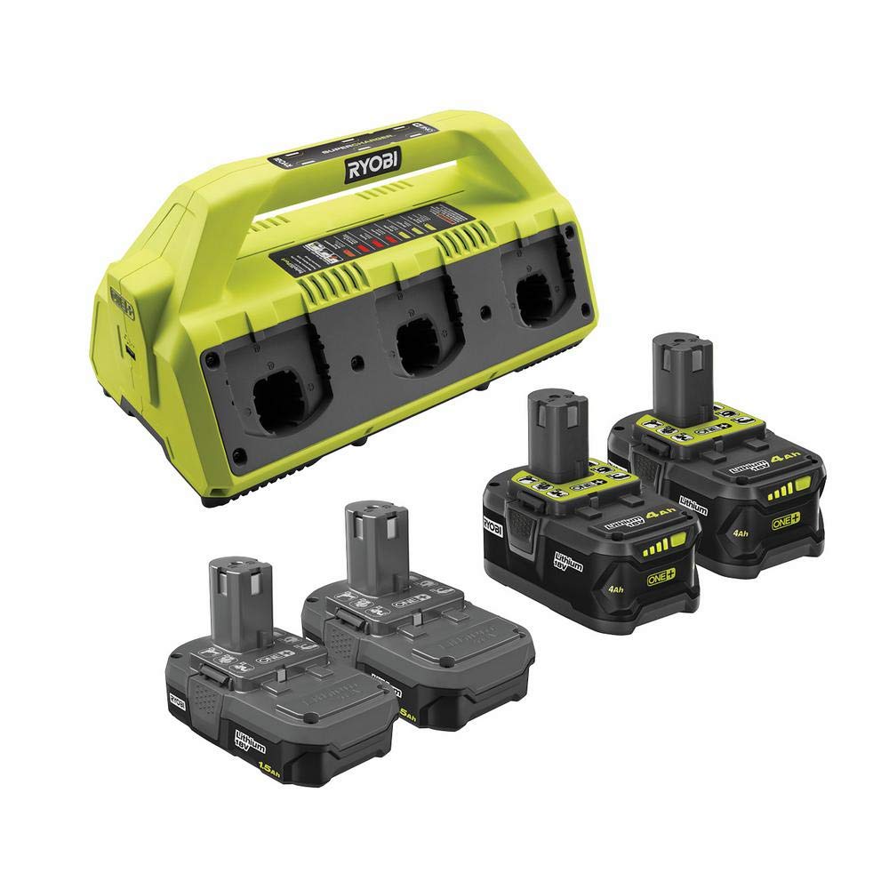 RYOBI ONE+ 18V Super Charger Kit with (2) 1.5Ah & (2) 4.0Ah Lithium-Ion Batteries - Fast Charging for Cordless Power Tools - Perfect for DIY Projects, Home Renovations, and Professional Job Sites
