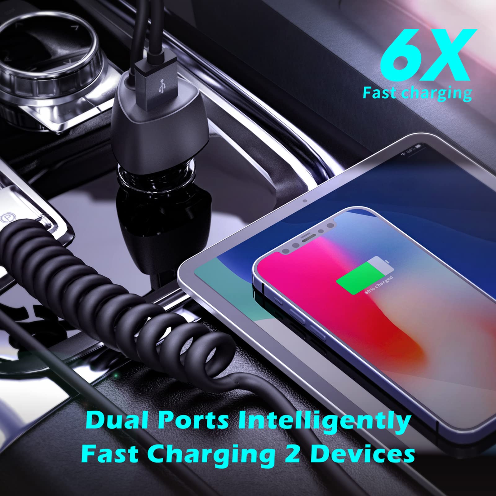 SUNDA 51W USB C Fast Car Charger with 5.9FT Type C Cable - Dual Port PPS 33W/PD 30W/QC 18W - Compatible with Samsung Galaxy S22/S21/A12/A20/A51/Note22 - Perfect for Road Trips & Daily Commute Charging