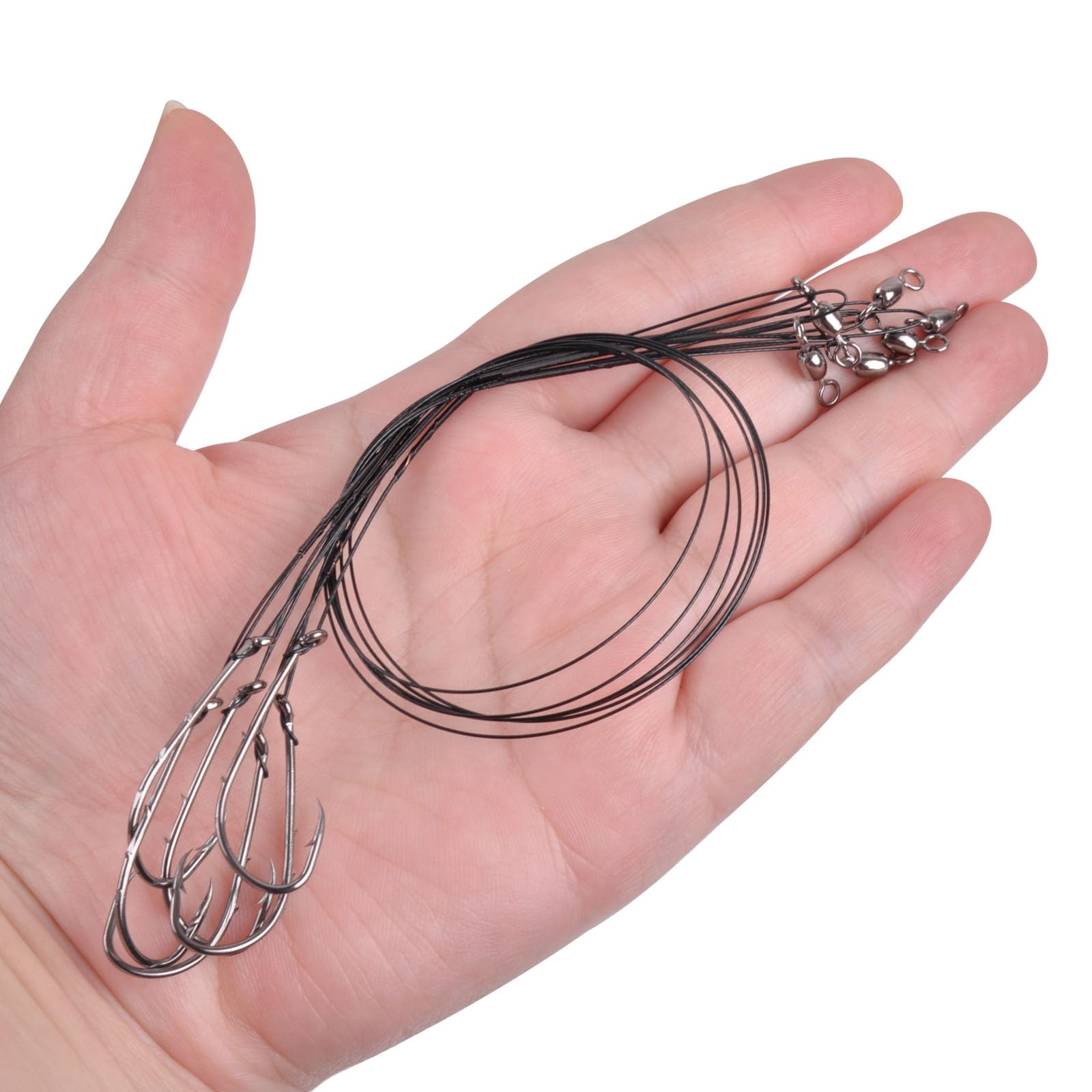 Saltwater Steel Wire Leader Fishing Hook Rigs - Snelled Baitholder Hooks for Bass & Catfish | Freshwater & Saltwater Fishing Lures | Perfect for Shore Fishing, Boat Fishing, and Ice Fishing