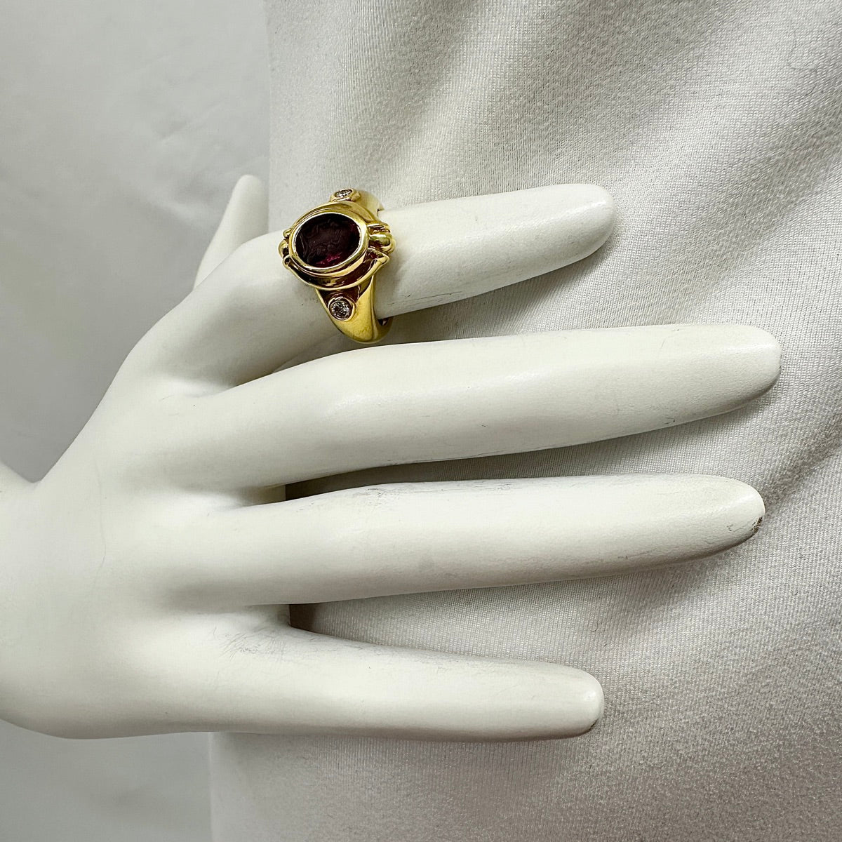 Susan Berman Vintage Garnet Intaglio Ring with 2 Diamonds - Elegant Antique Jewelry for Women, Perfect for Weddings & Special Occasions