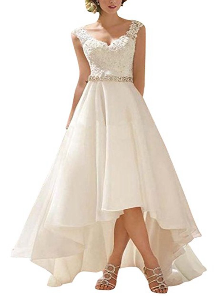 Elegant Lace High-Low Mermaid Wedding Dress for Bride – Perfect for Evening Ceremonies & Romantic Receptions