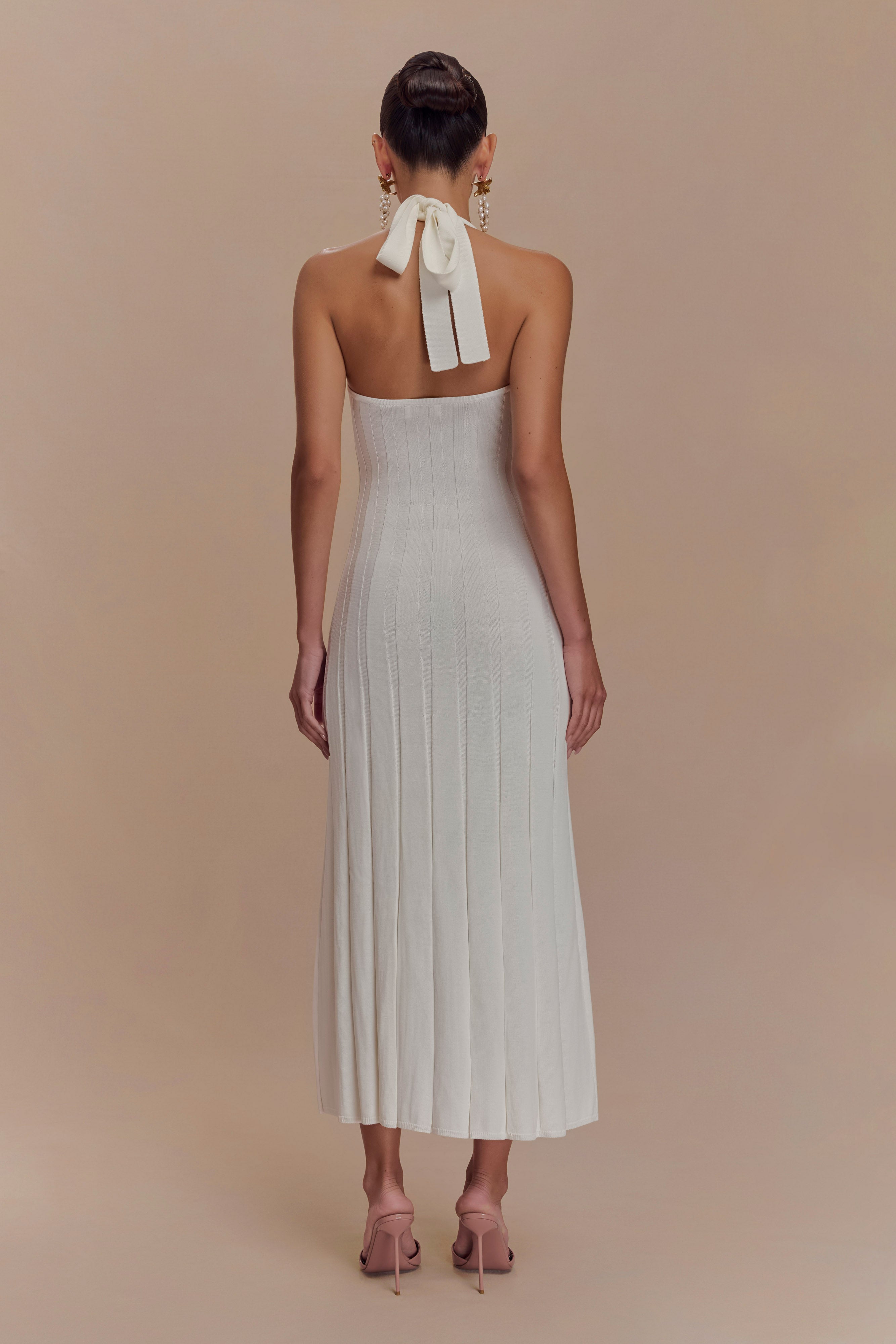 Jacqui Halter Knit Midi Dress in Ivory - Elegant Women's Summer Casual Dress for Beach, Party & Date Night