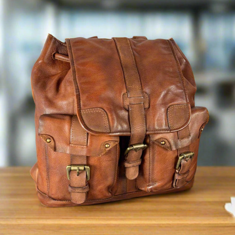 Premium Leather Drawstring Backpack for Men & Women - Stylish & Durable Travel Bag for Hiking, Gym, School & Daily Use