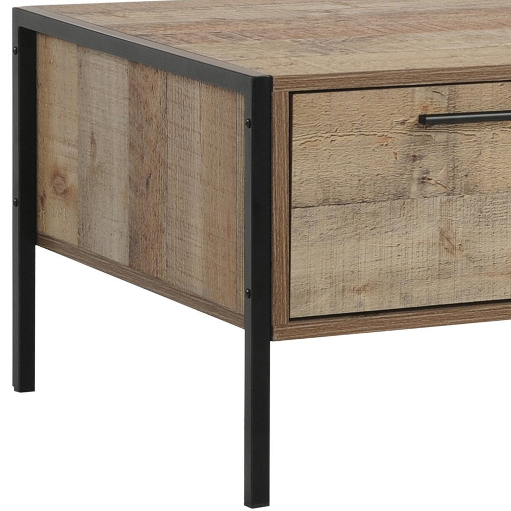 Oak Finish Coffee Table with 2 Drawers - Particle Board Storage Solution for Living Room, Office or Small Space Organization
