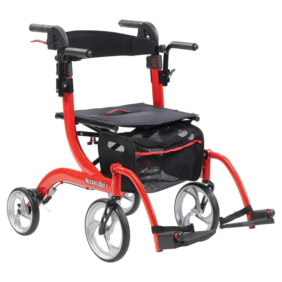 Nitro Duet Rollator Walker and Transport Chair Combo - Lightweight Mobility Aid for Seniors & Disabled - Indoor/Outdoor Use for Shopping, Travel & Doctor Visits