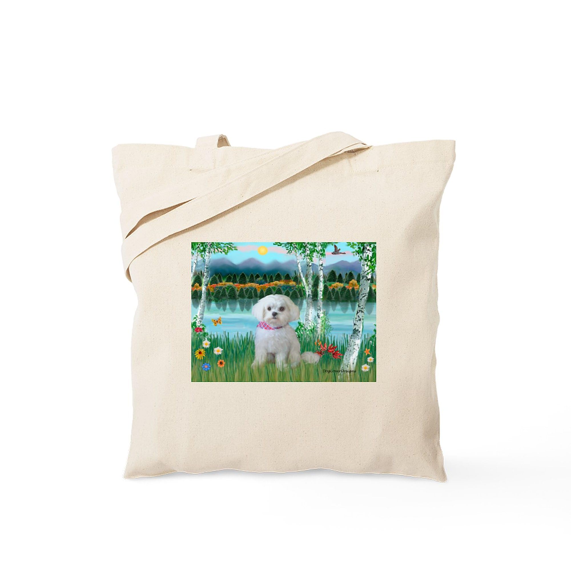 Natural Canvas Tote Bag - Reusable Shopping Bag with Birch & Maltese Design | Eco-Friendly Grocery Bag for Beach, Market & Daily Use - CafePress