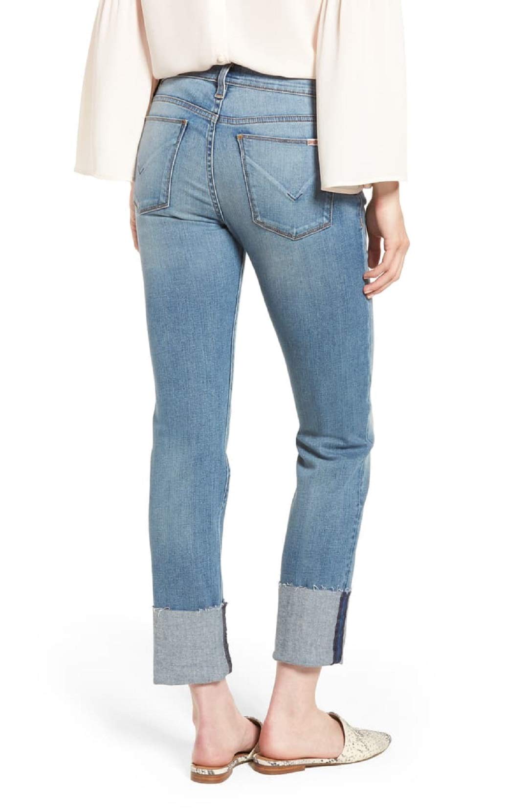 HUDSON Women's Tally Deep Cuff Cropped Jeans - High Waist Distressed Denim Pants, Light Blue Wash, Size 26 - Perfect for Casual Outfits, Weekend Wear & Street Style Fashion