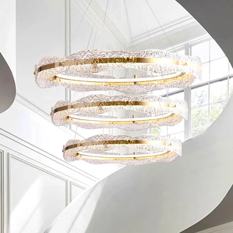 Elegant Acrylic Glass Rings Bezel Chandelier Lighting - Modern Crystal Ceiling Light Fixture for Dining Room, Living Room & Bedroom Decor