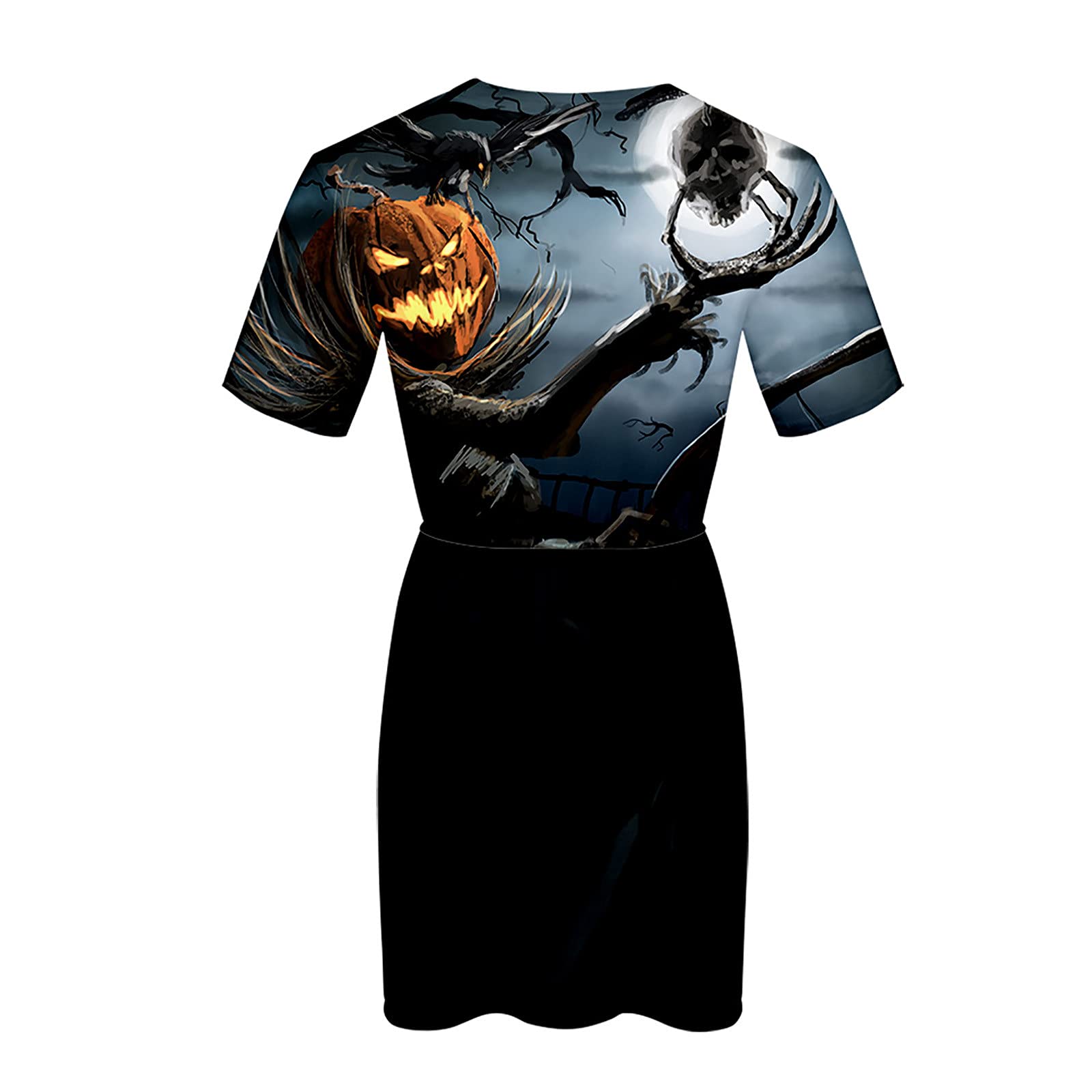 Women's Short Sleeve Round Neck Mini Dress - Halloween Pumpkin Print Casual T-Shirt Dress for Party, Date Night & Fall Fashion