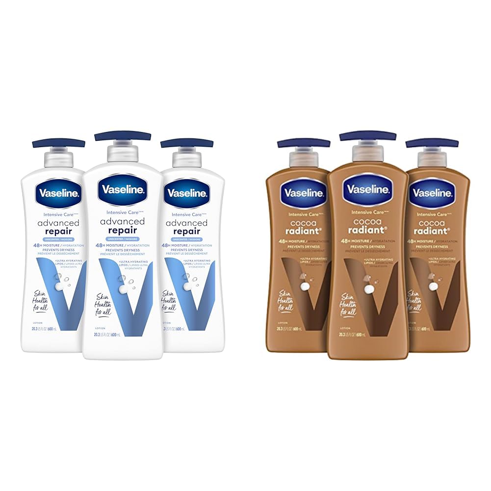 Vaseline Intensive Care Unscented Advanced Repair Body Lotion for Dry Skin - Ultra Hydrating Cocoa Butter Formula | Deep Moisturizing & Skin Repair | Perfect for Daily Use, After Shower & Winter Care