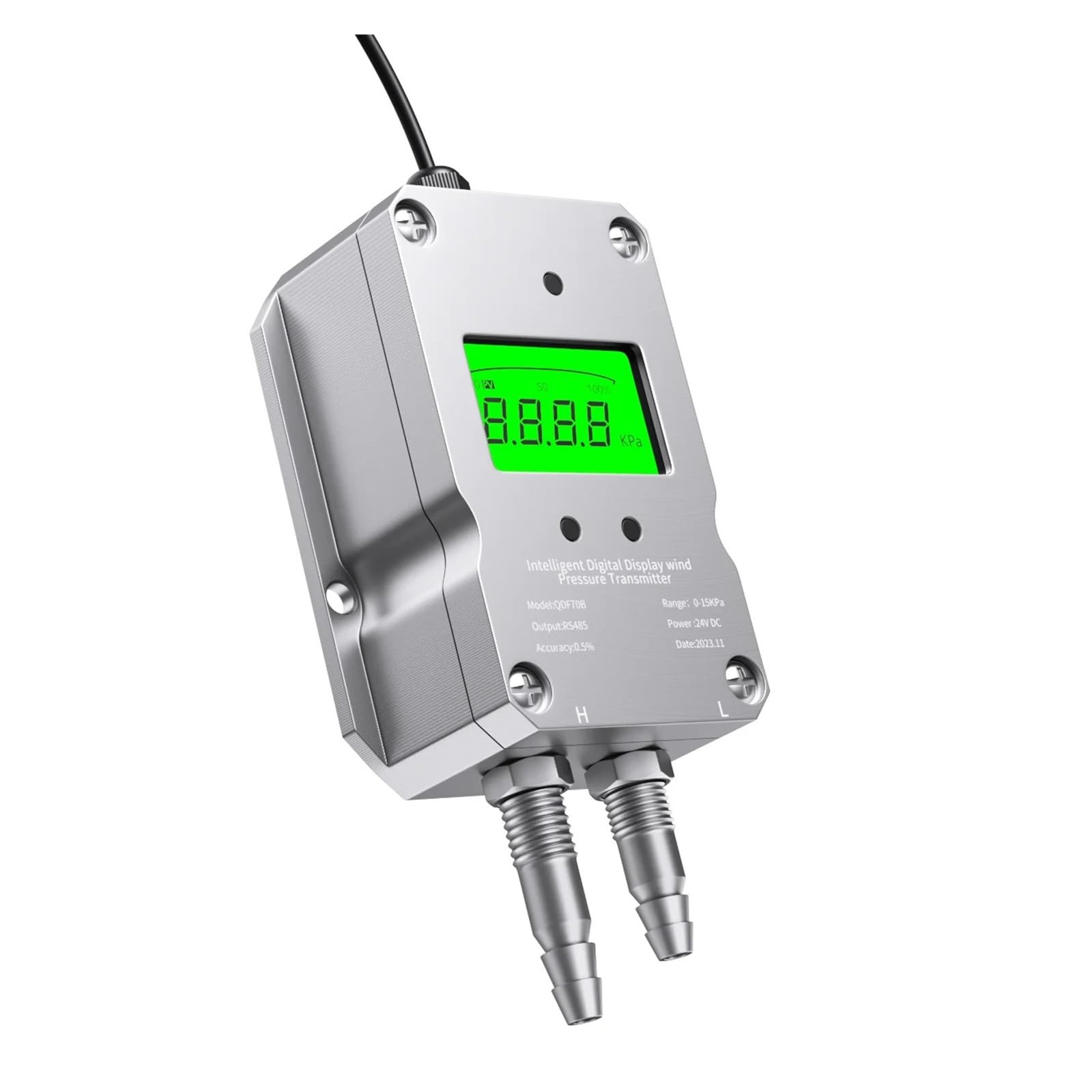 High Accuracy LCD Digital Display 4-20mA Air Pressure Transmitter - Differential Pressure Sensor (-3KPa to 3KPa Range) for HVAC, Industrial Automation & Pneumatic Systems