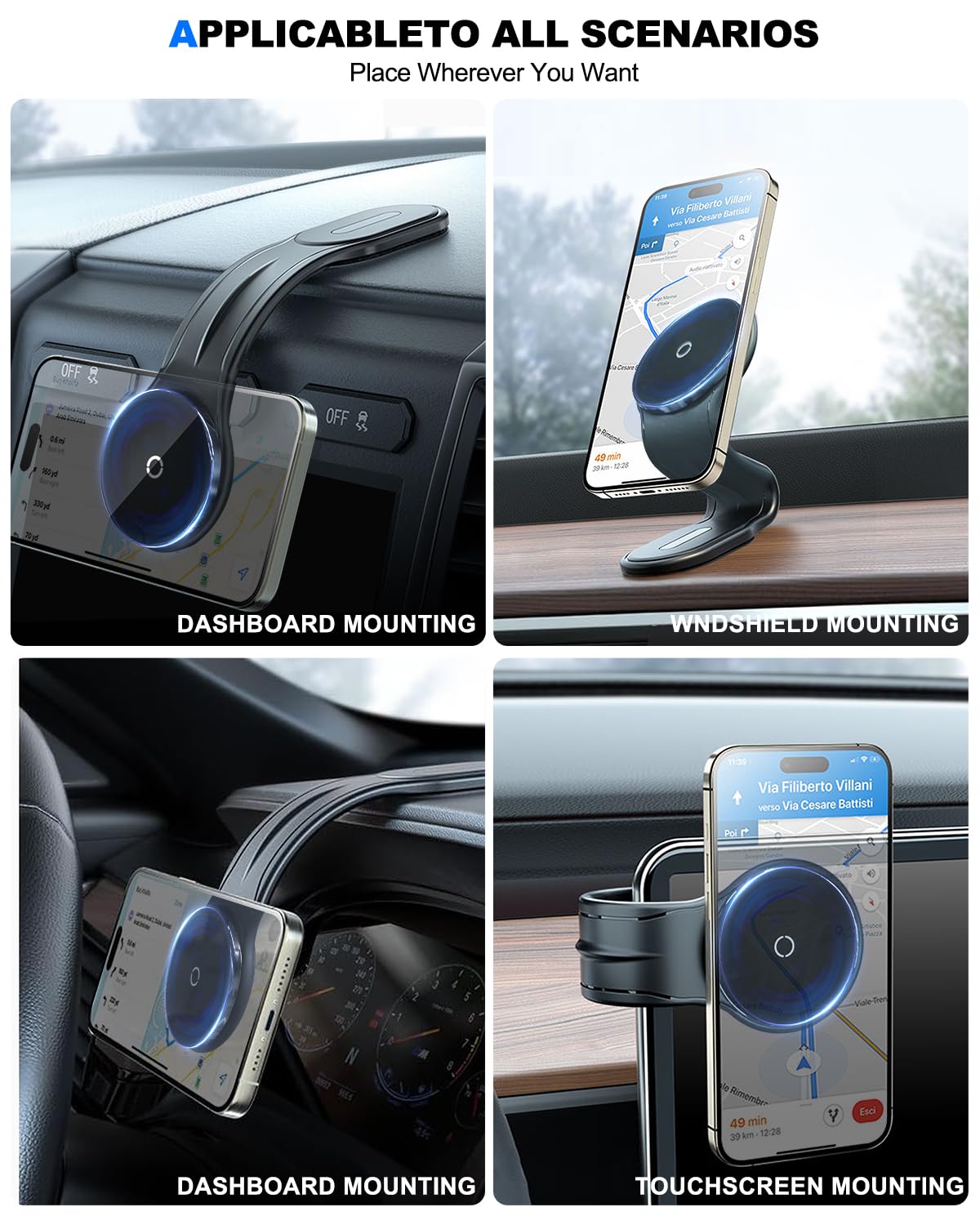 15W MagSafe Car Mount Charger - 360° Adjustable Aluminum Alloy Arm, Magnetic Wireless Phone Holder for iPhone 16/15/14/13/12 Pro/Plus/Max with Magsafe Case | Secure Dashboard Mount for Hands-Free Charging While Driving