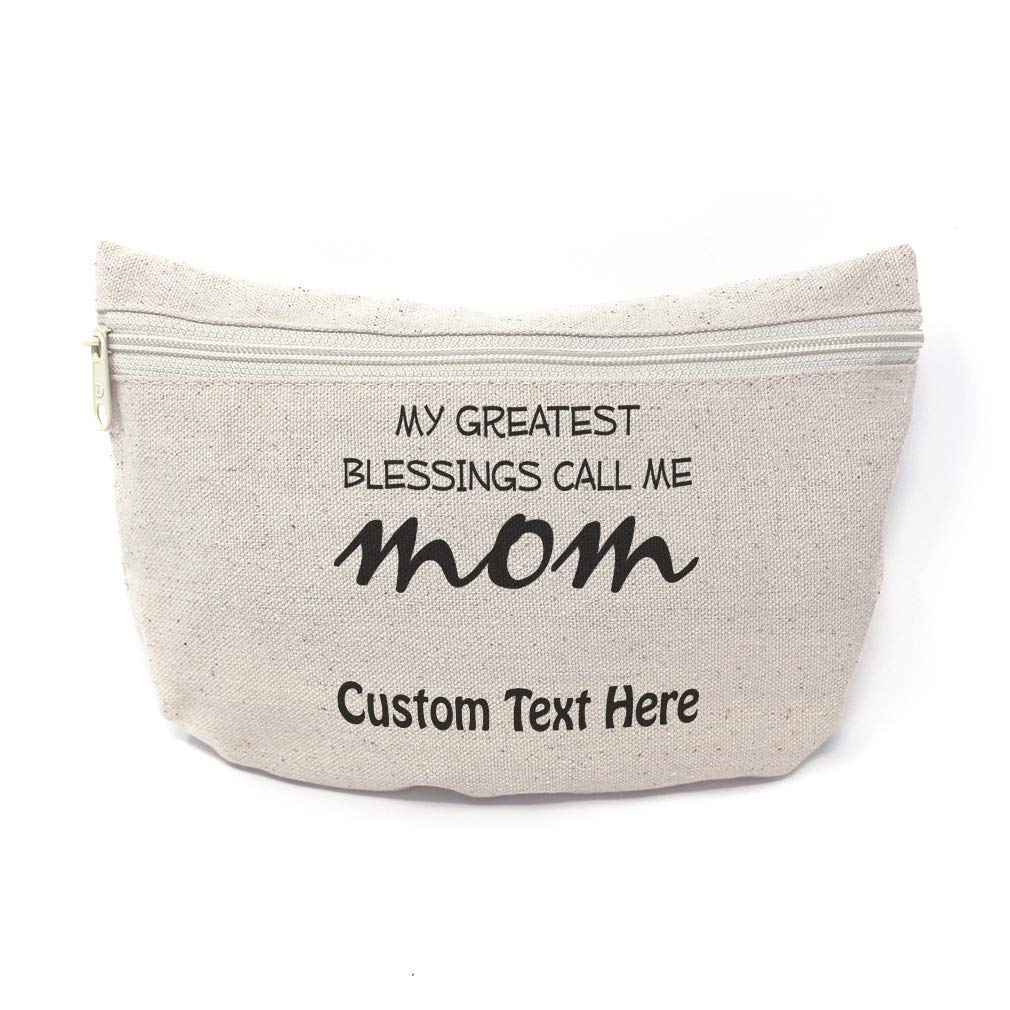 Custom Personalized Canvas Makeup Bag - 'My Greatest Blessings Call Me Mom' Family & Friends Gift, School Supplies Pouch, 9x6 Inches Natural Cotton Tote - Perfect for Travel, Cosmetics Storage & Everyday Use