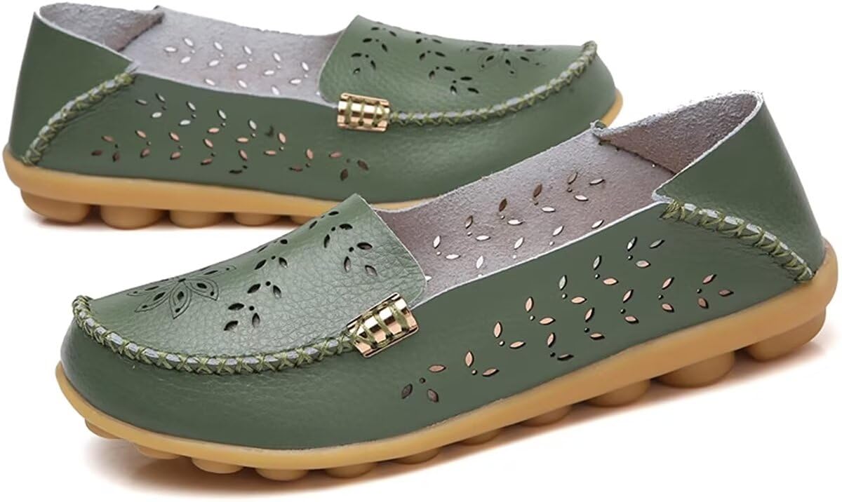 Women's Genuine Leather Slip-On Loafers - Comfortable Casual Moccasins & Driving Shoes for Everyday Wear - Perfect for Work, Travel, and Relaxing at Home