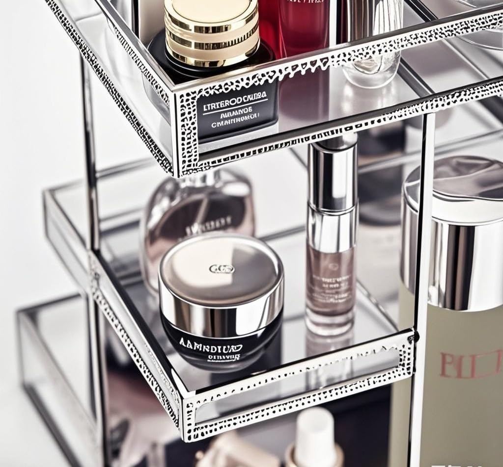 Hersoo 360 Degree Rotating Makeup Organizer - Premium Spinning Cosmetic Storage with Large Capacity, Antique Vanity Countertop Display for Bathroom, Bedroom & Dressing Table (Silver) | Perfect for Organizing Lipsticks, Brushes & Skincare Products