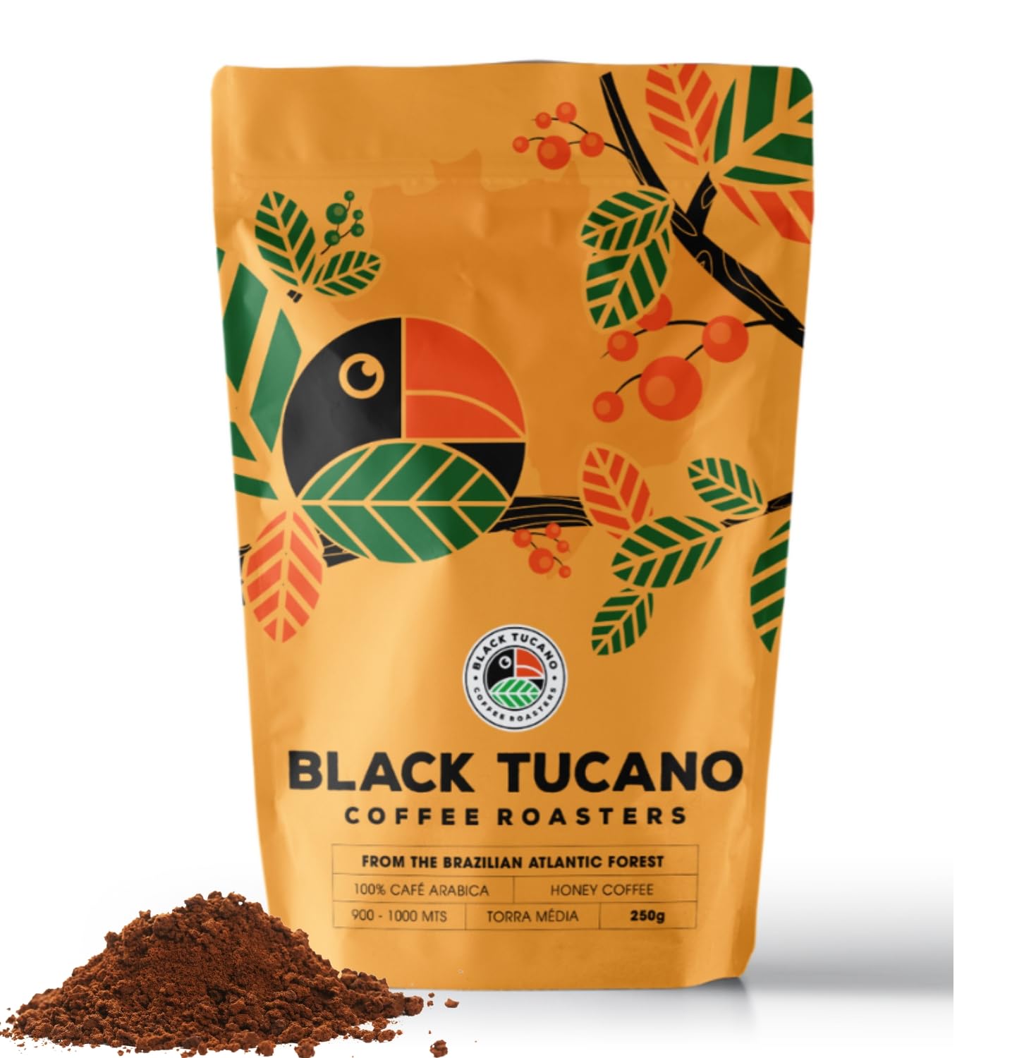 Premium Brazilian Black Tucano Specialty Coffee - Medium Roast Honey-Processed Ground Coffee - 8.8oz (250g) for Home Brewing, Office & Gift Giving