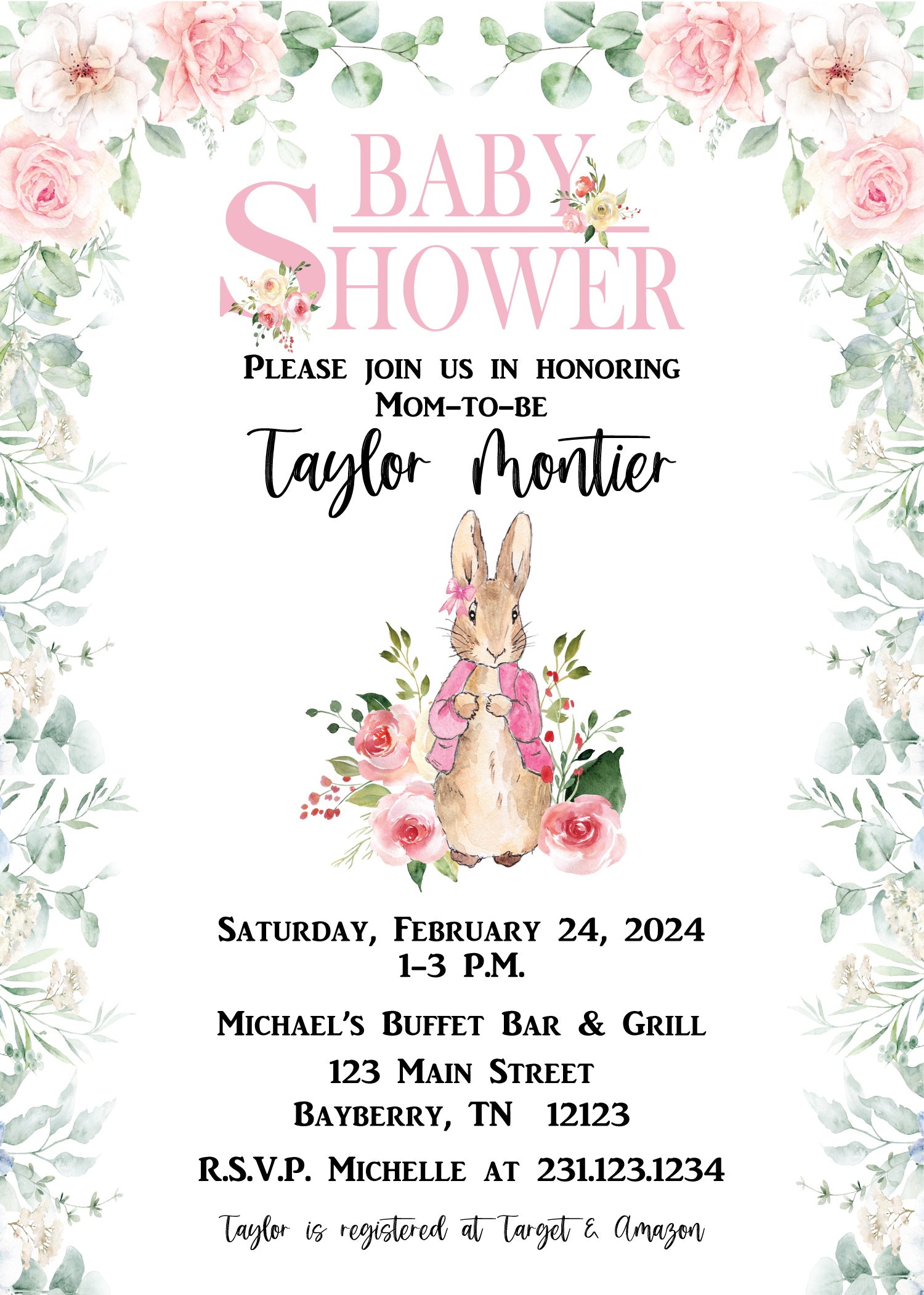 Flopsy Rabbit Baby Shower Invitations - Adorable Bunny Theme Printable Cards for Gender Reveal & Newborn Welcome Party - Perfect for Spring, Easter & Nursery Decor
