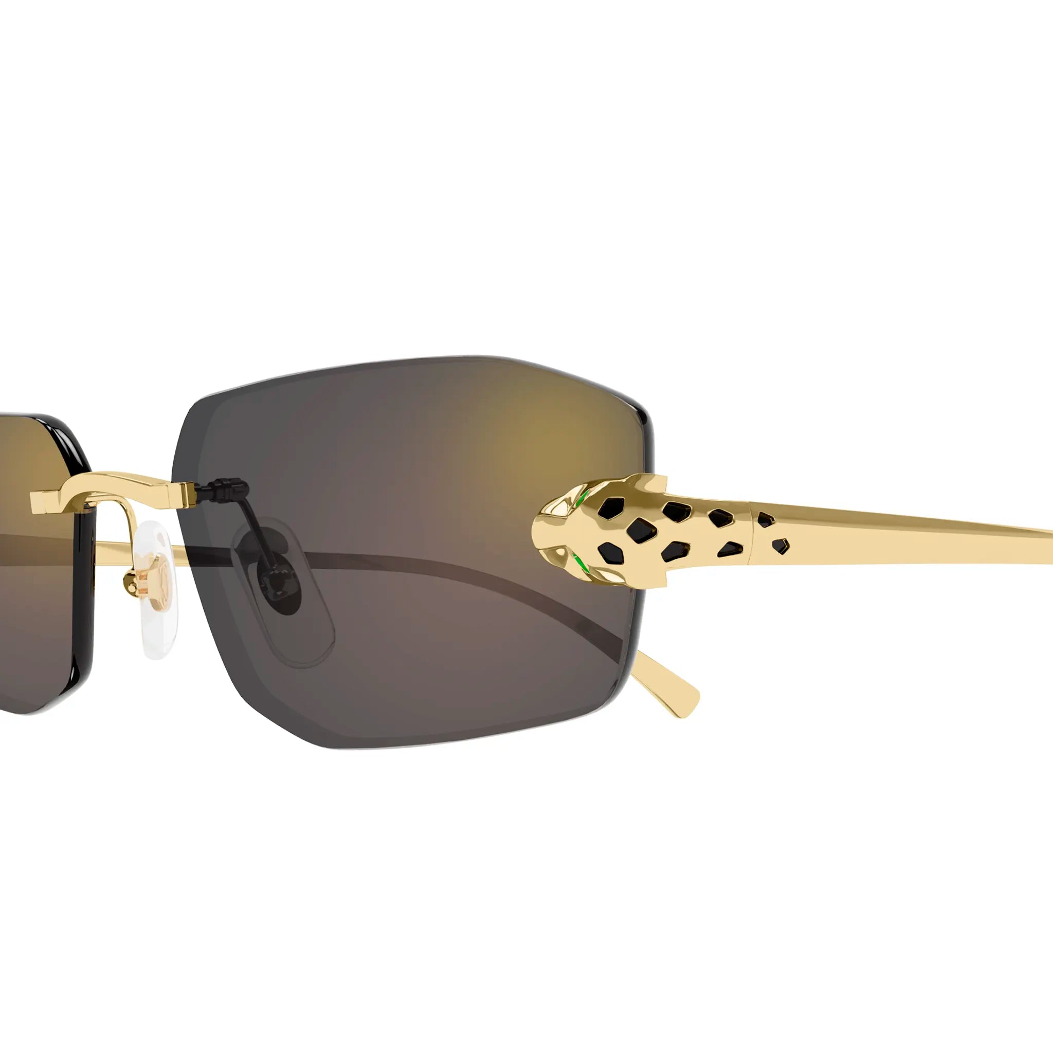 Cartier CT0474S 001 Panthere De Cartier Gold Grey Rimless Sunglasses for Women - Luxury Designer Shades for Driving, Beach & Outdoor Activities