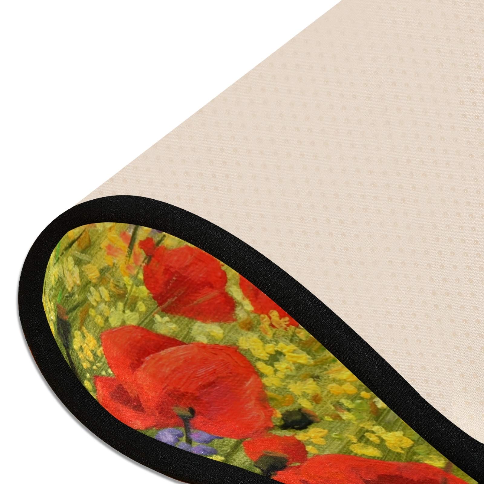 Non-Slip Red Poppies & Yellow Flower Field Kitchen Runner Rug 2'x6' - Soft Bathroom Carpet, Hallway Mat, Entryway Doormat for Home Decor (Perfect for Kitchens, Bathrooms, Entryways & High-Traffic Areas)