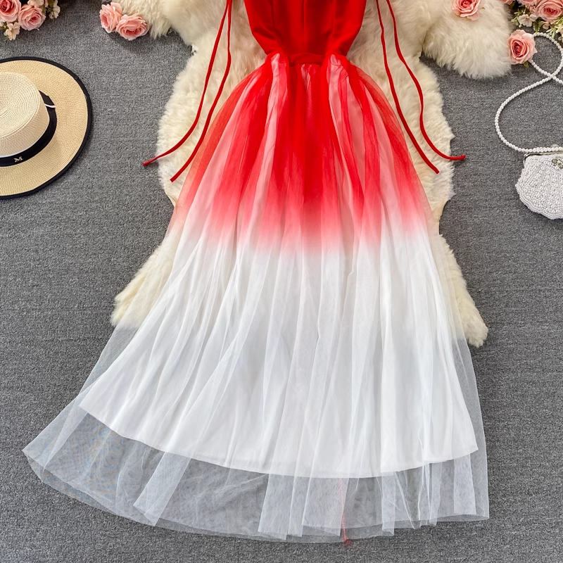 Elegant Gradient Mesh Evening Dress for Women - Summer V Neck Spaghetti Strap Party Gown 1367 | Perfect for Cocktail Parties, Weddings & Date Nights