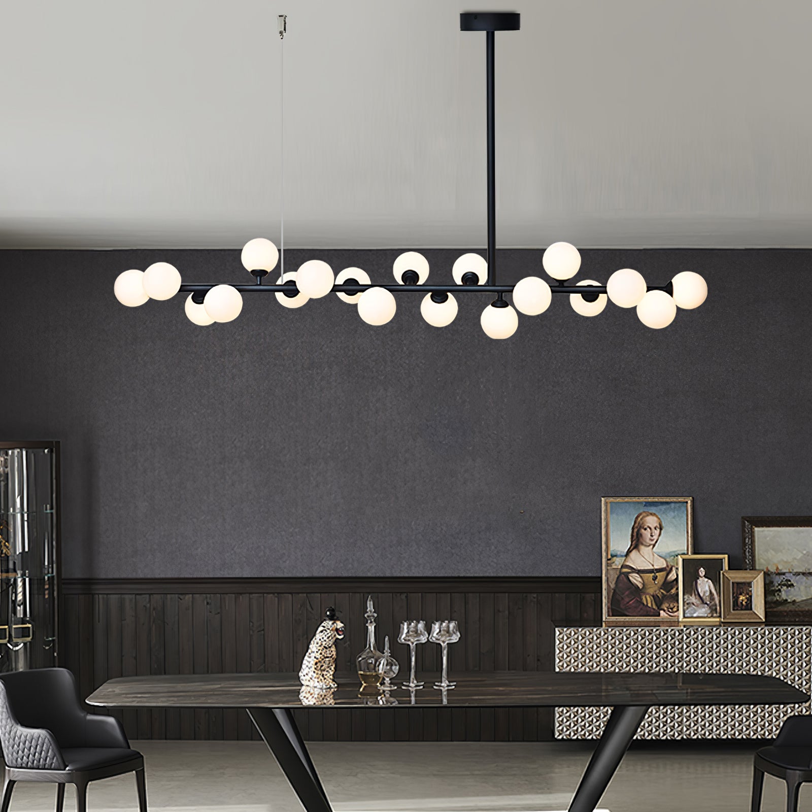 Modern Linear Balls Chandelier - Sleek Crystal Pendant Lighting Fixture for Dining Room, Kitchen Island & Living Room Decor