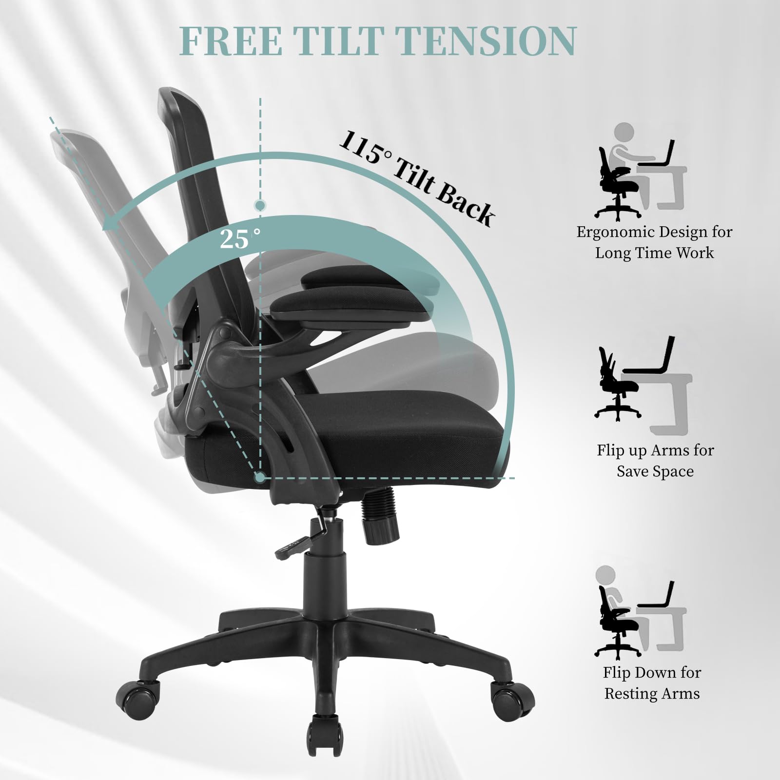 Ergonomic Mesh Office Chair with Adjustable Lumbar Support - Flip-Up Armrests & Height Adjustable Swivel Desk Chair for Home Office - 300 lbs Weight Capacity - Perfect for Long Work Hours & Gaming Sessions