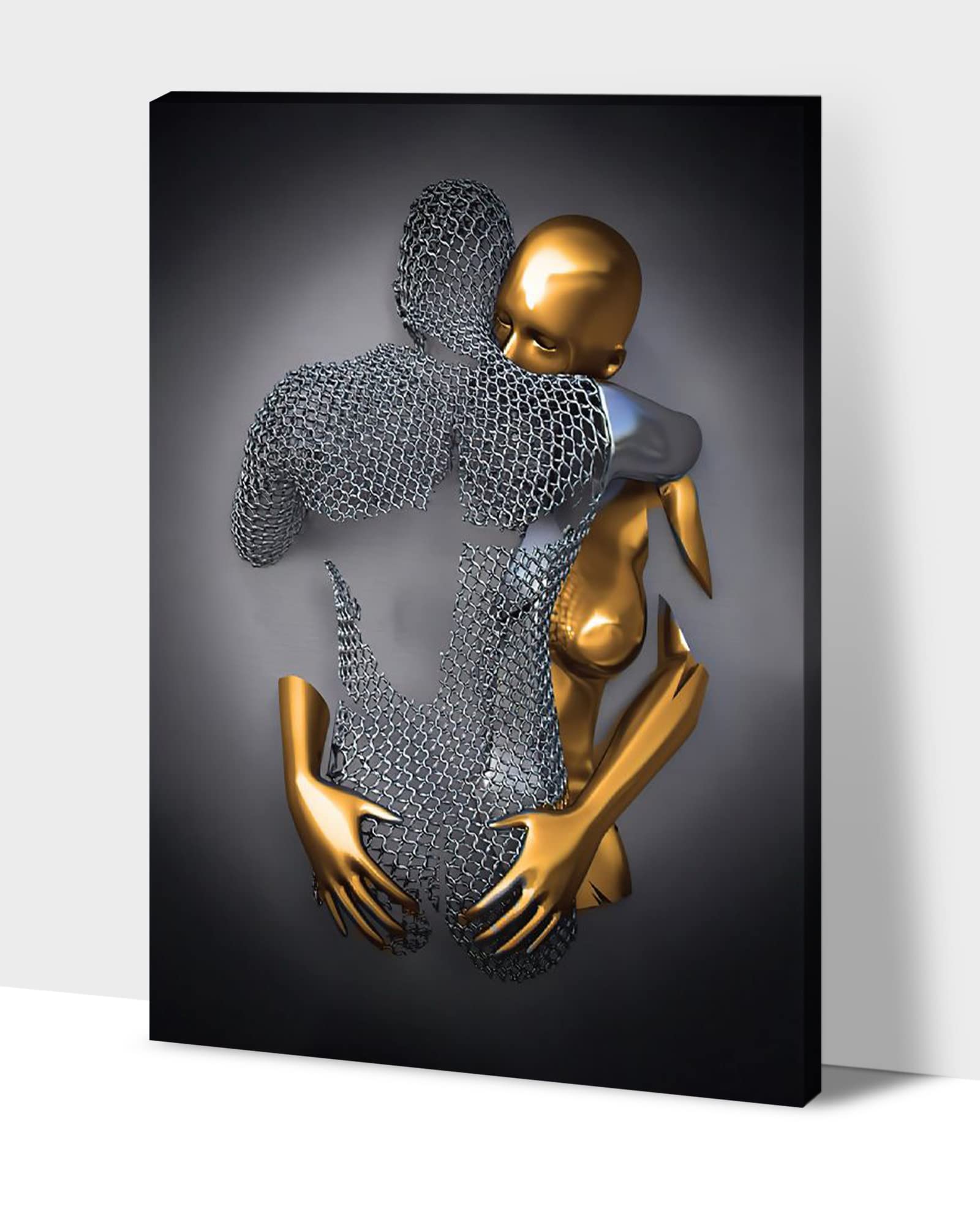 3D Metal Effect Love Heart Gray Wall Art - 28x40 Inches Modern Canvas for Couples Bedroom & Living Room Decor - Valentine's Day Gift for Her/Him - Perfect for Anniversary, Wedding & Romantic Home Decor