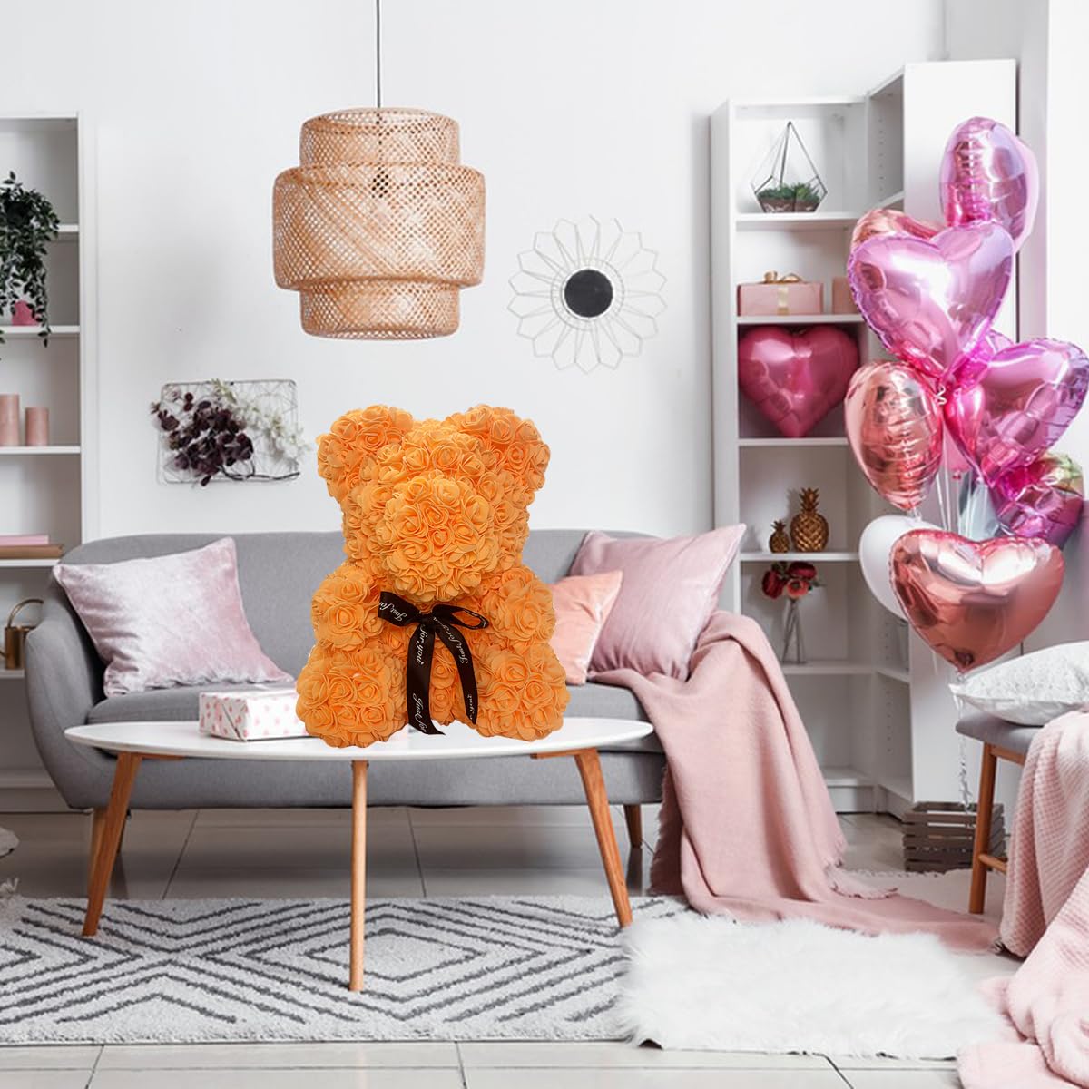 Rose Teddy Bear Gift - Romantic Rose Flower Bear for Wife, Girlfriend, Wedding, Valentine's Day, Anniversary, Birthday, Mother's Day - Perfect for Proposals, Surprise Gifts & Special Occasions (Orange)