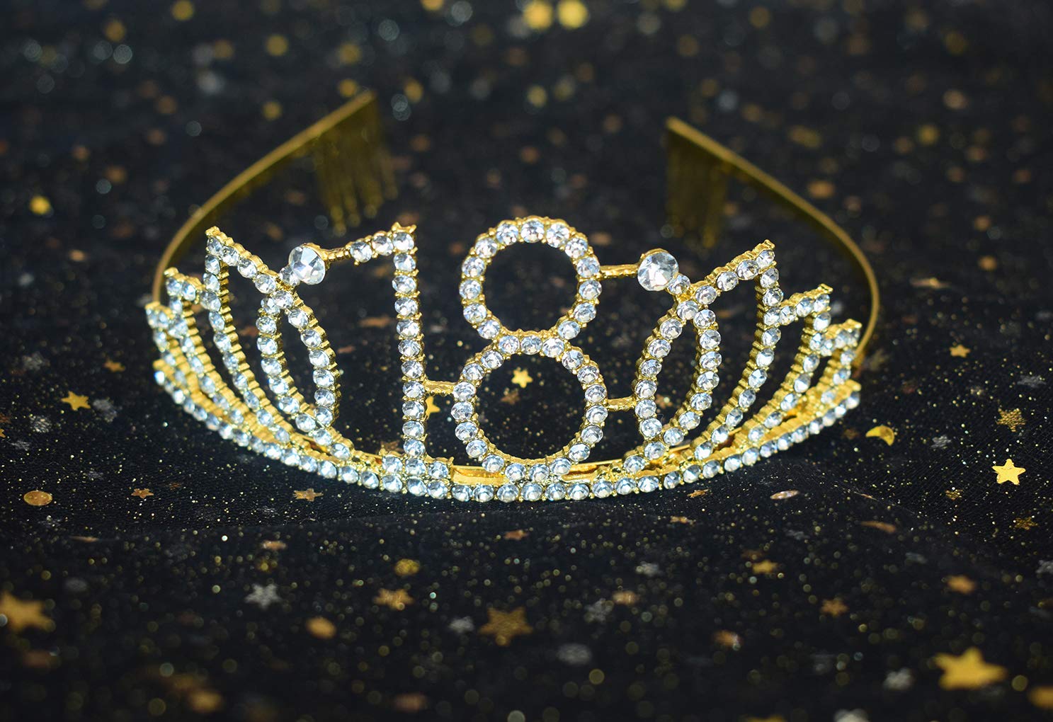 18th Birthday Gold Tiara & Glitter Sash Set - Crystal Princess Crown & Birthday Girl Sash for Sweet 16, Quinceañera, Prom - Perfect for Birthday Parties, Photo Shoots & Special Celebrations