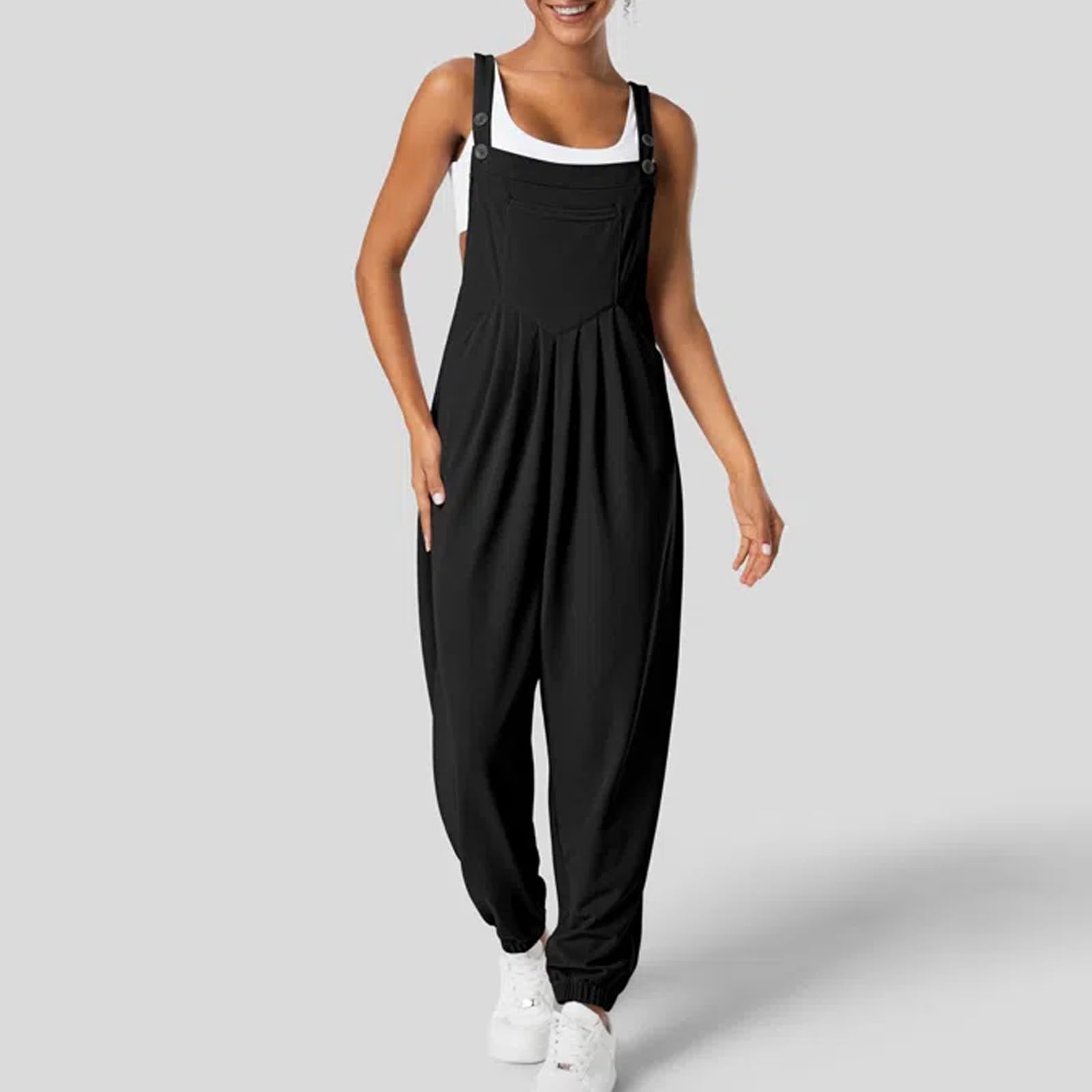 UOFOCO Women's 2024 New Solid Color Jumpsuit Romper Overalls - Casual Loose Fit Pants Outfit for Spring & Summer | Perfect for Beach, Travel, and Everyday Wear
