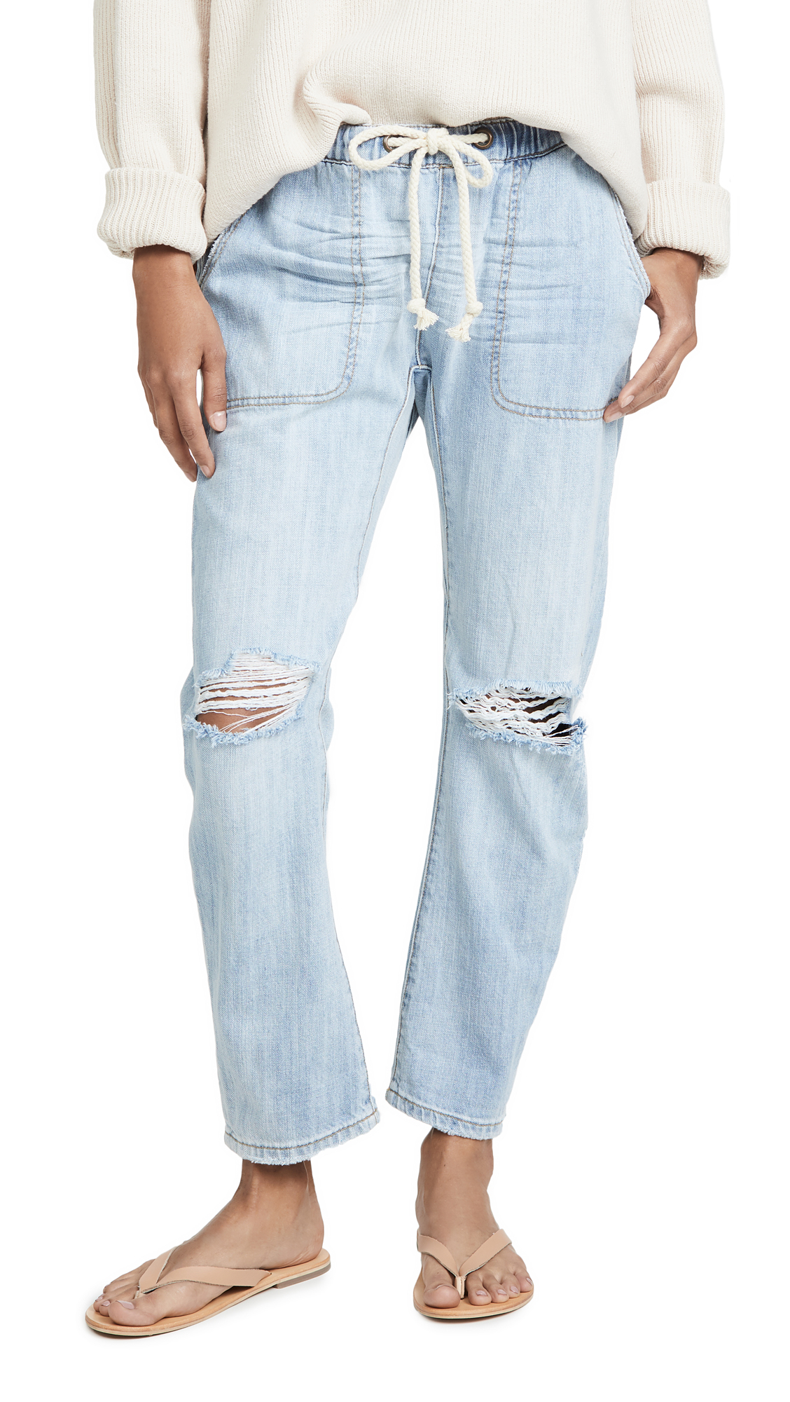 One Teaspoon Women's Shabbies Drawstring Boyfriend Jeans - Distressed Denim Pants for Casual Wear & Street Style Outfits | Perfect for Everyday Comfort, Weekend Looks & Fashionable Layering