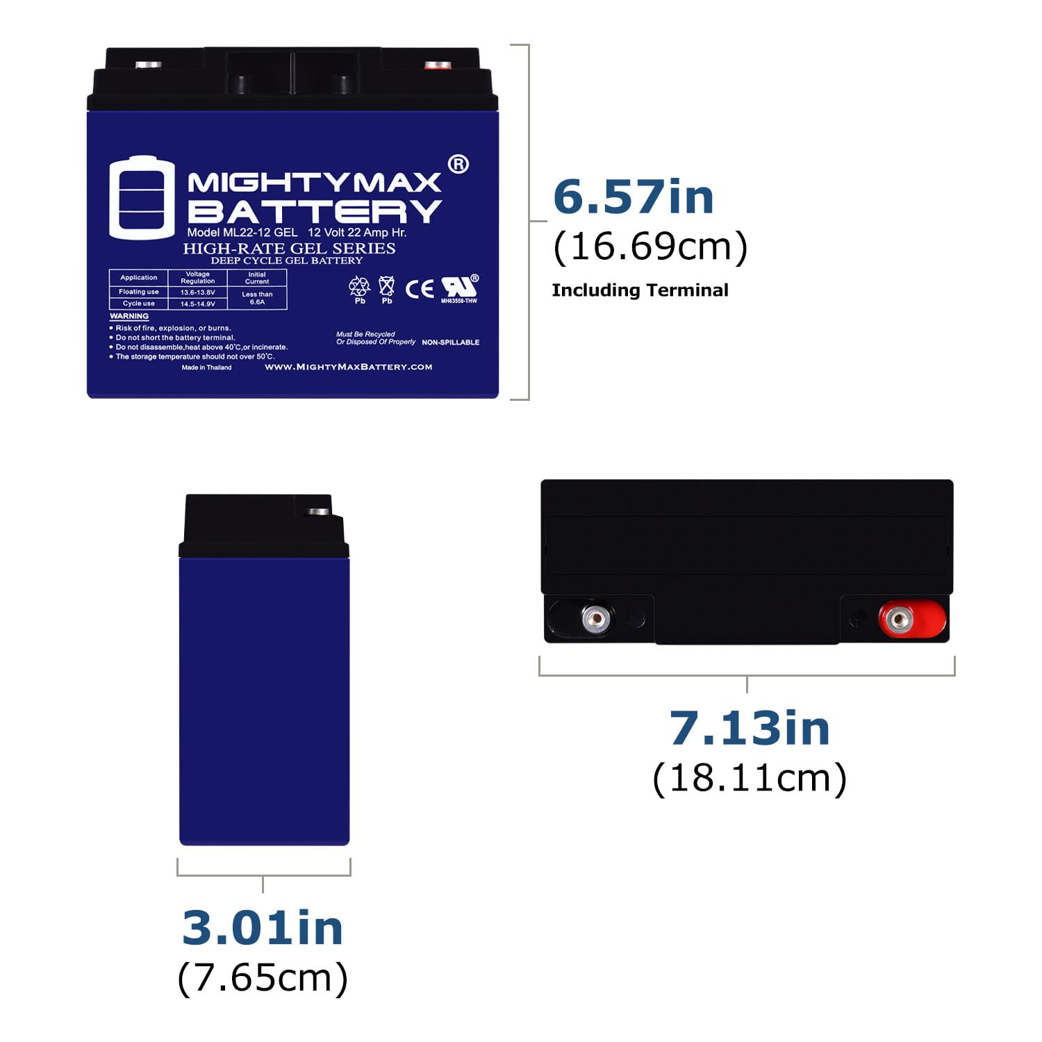 Mighty Max 12V 22AH GEL Rechargeable Battery for Drive Mobility Ventura 3-Wheel Scooter - Perfect for Mobility Scooters, Power Wheelchairs & Medical Equipment