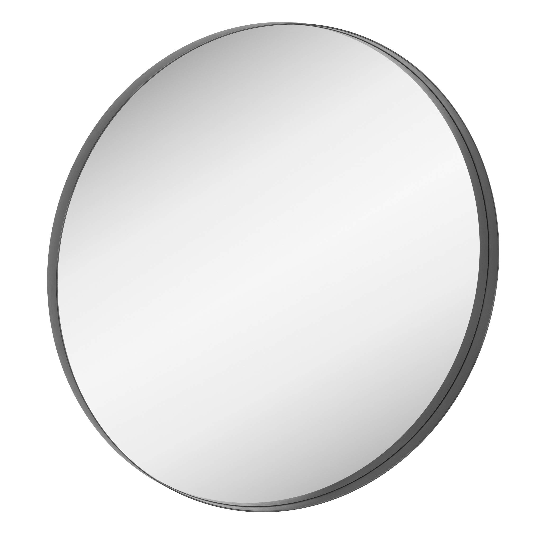 32 Inch Black Round Wall Mirror - Large Decorative Bathroom Vanity Mirror with Aluminum Thin Edge Frame - Perfect for Entryway, Living Room, Bedroom & Dressing Area - Modern Home Decor for Bathrooms, Hallways and Bedrooms