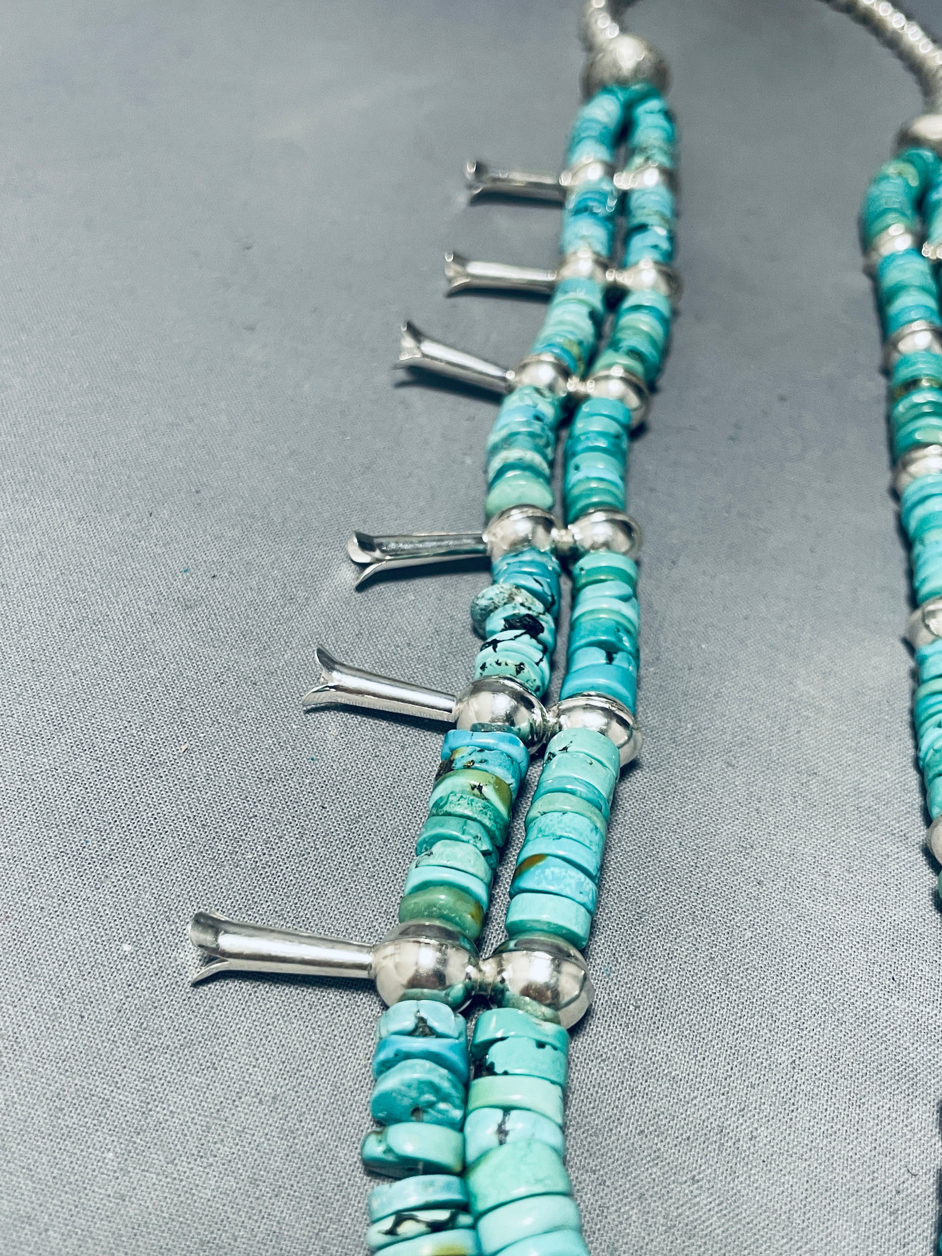 Authentic Navajo Sterling Silver Squash Blossom Necklace with Turquoise Coin - 191g Handcrafted Native American Jewelry for Women - Perfect for Boho Fashion, Weddings & Special Occasions