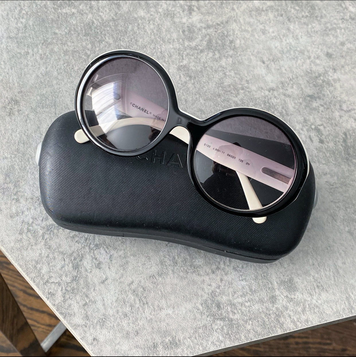 Chanel 5120 Black Round Sunglasses with Quilted Arms - Luxury Designer Shades for Women, UV Protection, Fashionable Eyewear for Outdoor Activities & Beach Vacations