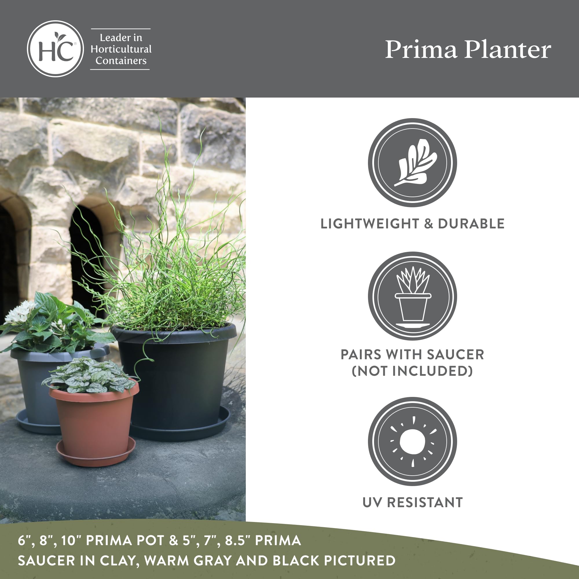 The HC Companies 10 Inch Round Prima Planter - Durable Plastic Plant Pot with Rolled Rim for Indoor & Outdoor Plants, Flowers, Herbs | Perfect for Home Decor, Garden, Patio, and Office Spaces | Evergreen Design