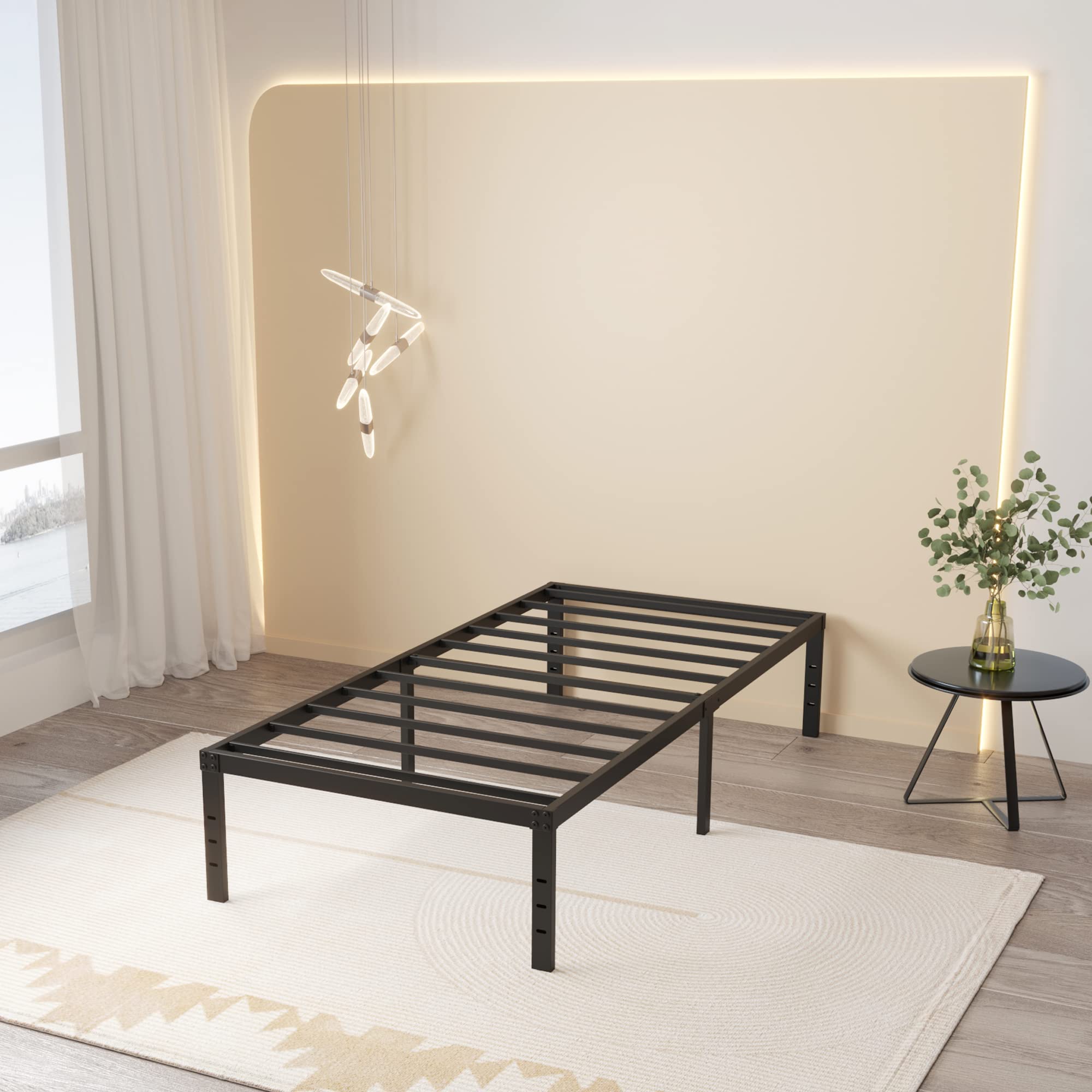 16 Inch Heavy Duty Metal Twin Bed Frame - No Box Spring Needed, Supports Up to 2500 lbs, Easy Assembly & Noise Free, Black - Perfect for Kids Rooms, Guest Beds & Small Spaces