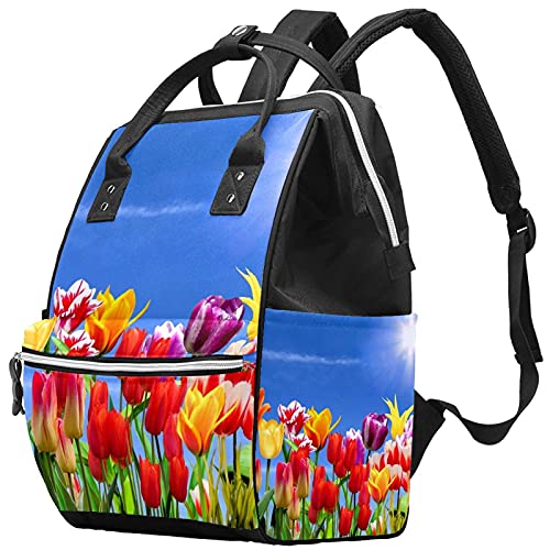 Nature Tulip Diaper Tote Bag - Large Capacity Waterproof Baby Nappy Backpack for Moms | Perfect for Nursing, Travel & Everyday Baby Care Essentials