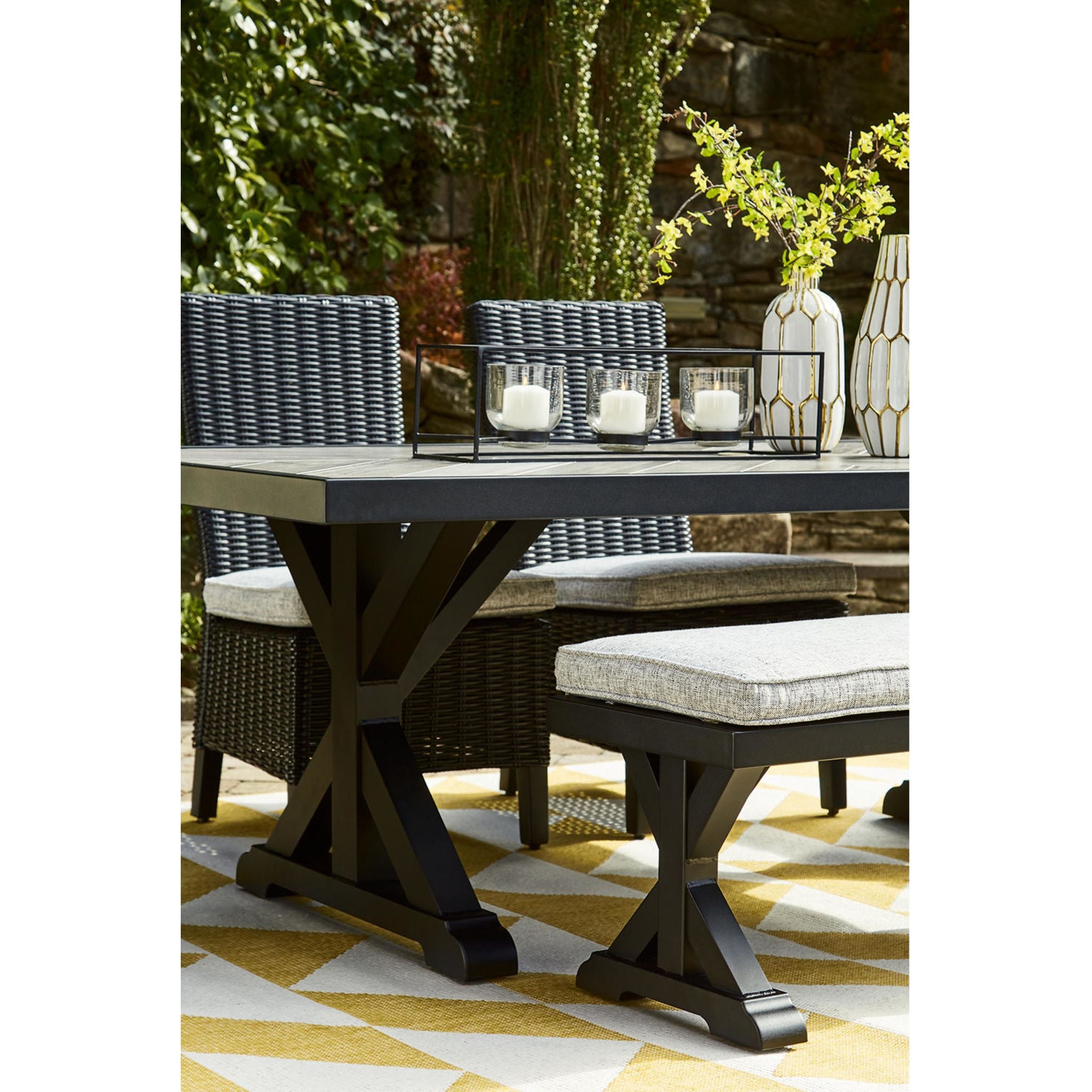 Beachcroft Outdoor Rectangle Dining Table - Waterproof & Rust-Resistant, Black/Light Gray - Perfect for Patio, Garden, and Backyard Dining