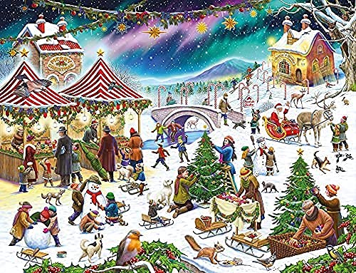 1000 Piece Christmas Village Fair Jigsaw Puzzle by Rudolf Farkas - Challenging Adult Puzzle with Festive Holiday Scenes - Perfect for Family Game Nights, Winter Decor & Stress Relief Activities
